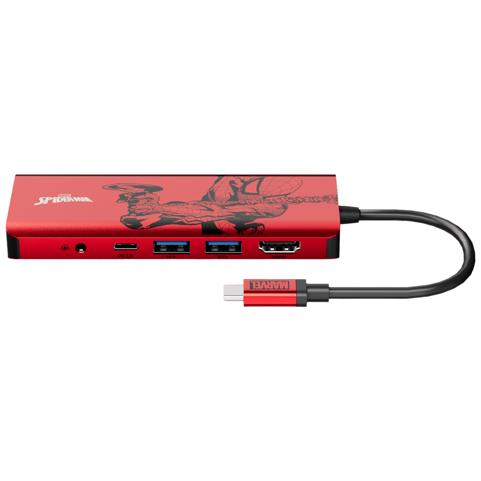 belkin Spider Man 7-in-1 USB Type C to HDMI, USB Type A, USB Type C, MicroSD Card Slot, 3.5mm Audio Jack and SD Card Slot Multi-Port Hub (4K Connect, Red)_5