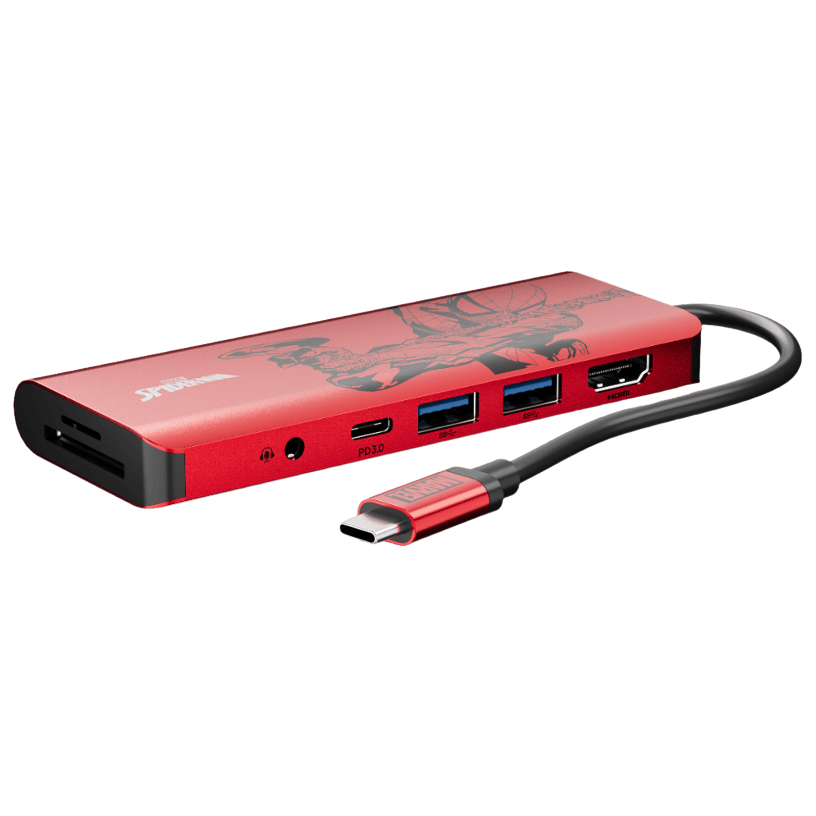belkin Spider Man 7-in-1 USB Type C to HDMI, USB Type A, USB Type C, MicroSD Card Slot, 3.5mm Audio Jack and SD Card Slot Multi-Port Hub (4K Connect, Red)_6