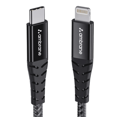 Ambrane ABTL-125 Type C to Lightning 4.1 Feet (1.25M) Cable (22.5W Fast Charging, Black)