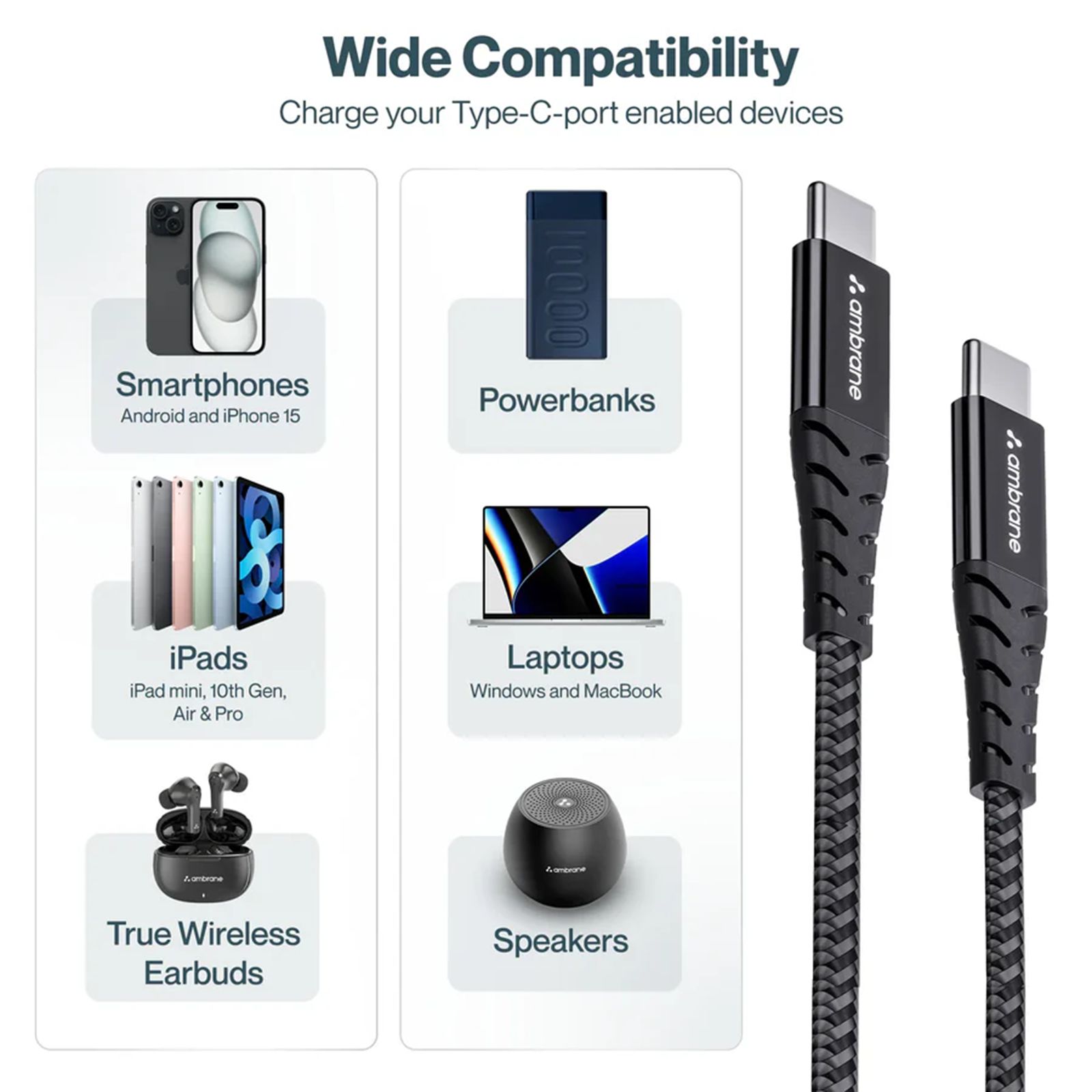 Ambrane RCTT-15 Type C to Type C 4.9 Feet (1.5M) Cable (Unbreakable, Black)_5