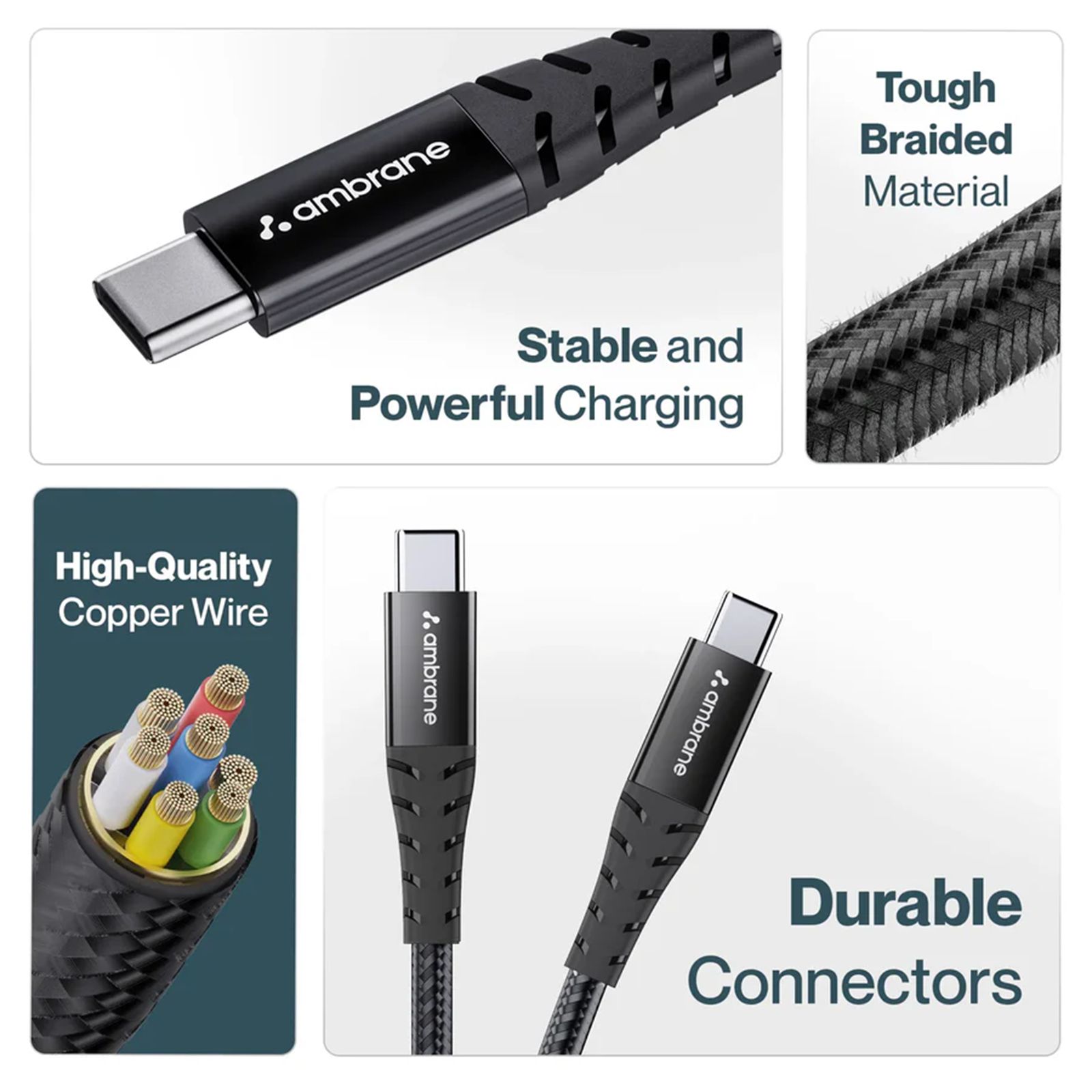 Ambrane RCTT-15 Type C to Type C 4.9 Feet (1.5M) Cable (Unbreakable, Black)_6