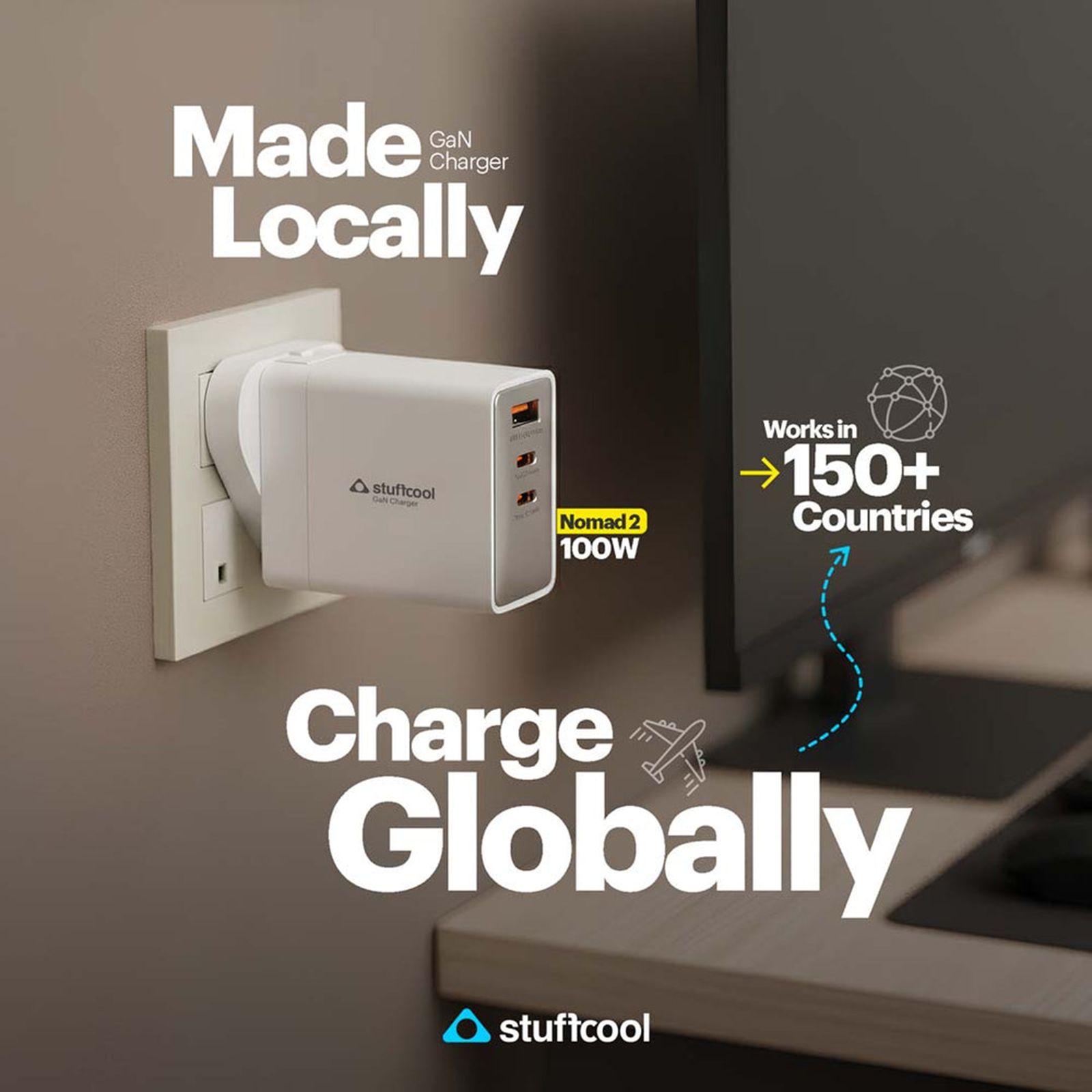 Stuffcool Nomad II 100W Type A & Type C 3-Port Fast Charger (Adapter Only, Universal Travel Compatibility, White) Stuffcool Nomad II 100W Type A & Type C 3-Port Fast Charger (Adapter Only, Universal Travel Compatibility, White)_6