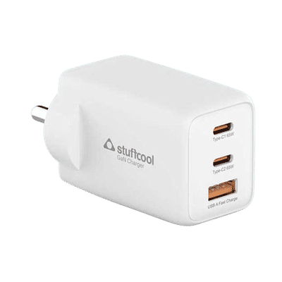 Stuffcool Numen 65W Type A & Type C 3-Port Fast Charger (Adapter Only, Short Circuit Protection, White)