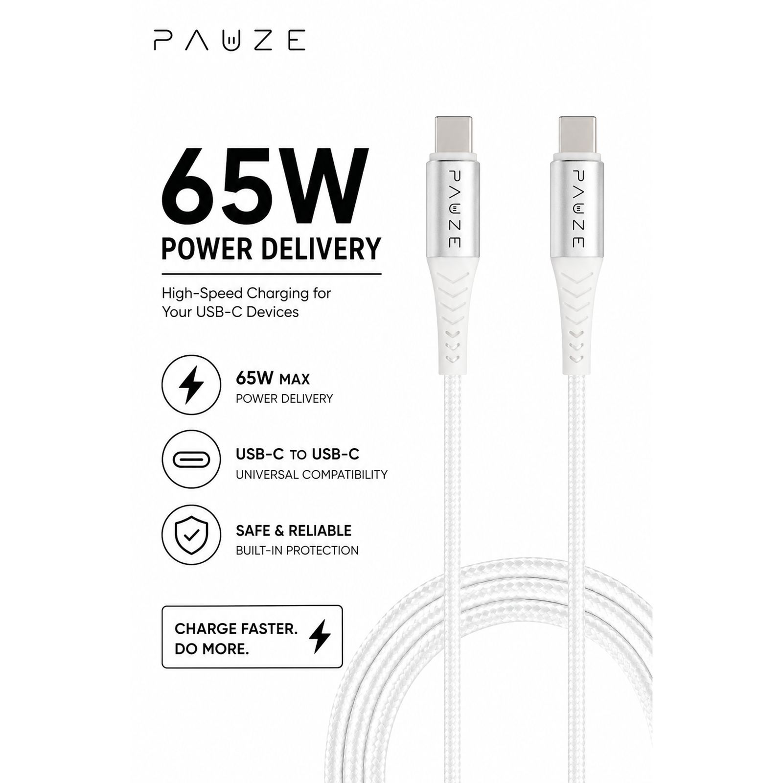 PAUZE LINK Type C to Type C 3.2 Feet (1M) Cable (65W Power Delivery, Arctic Black) PAUZE LINK Type C to Type C 3.2 Feet (1M) Cable (65W Power Delivery, Arctic Black)_3
