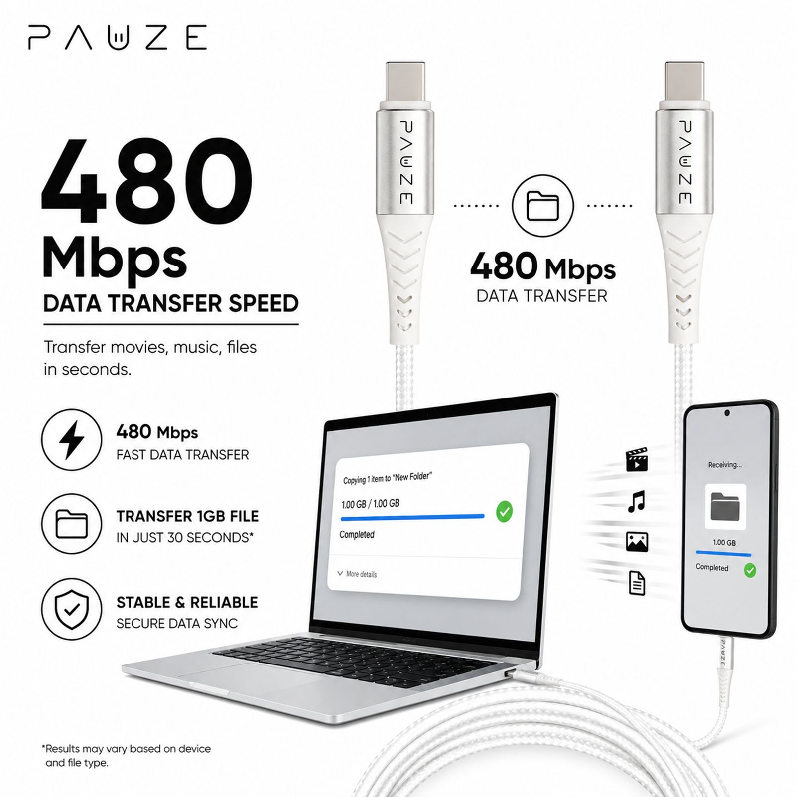PAUZE LINK Type C to Type C 3.2 Feet (1M) Cable (65W Power Delivery, Arctic Black) PAUZE LINK Type C to Type C 3.2 Feet (1M) Cable (65W Power Delivery, Arctic Black)_4