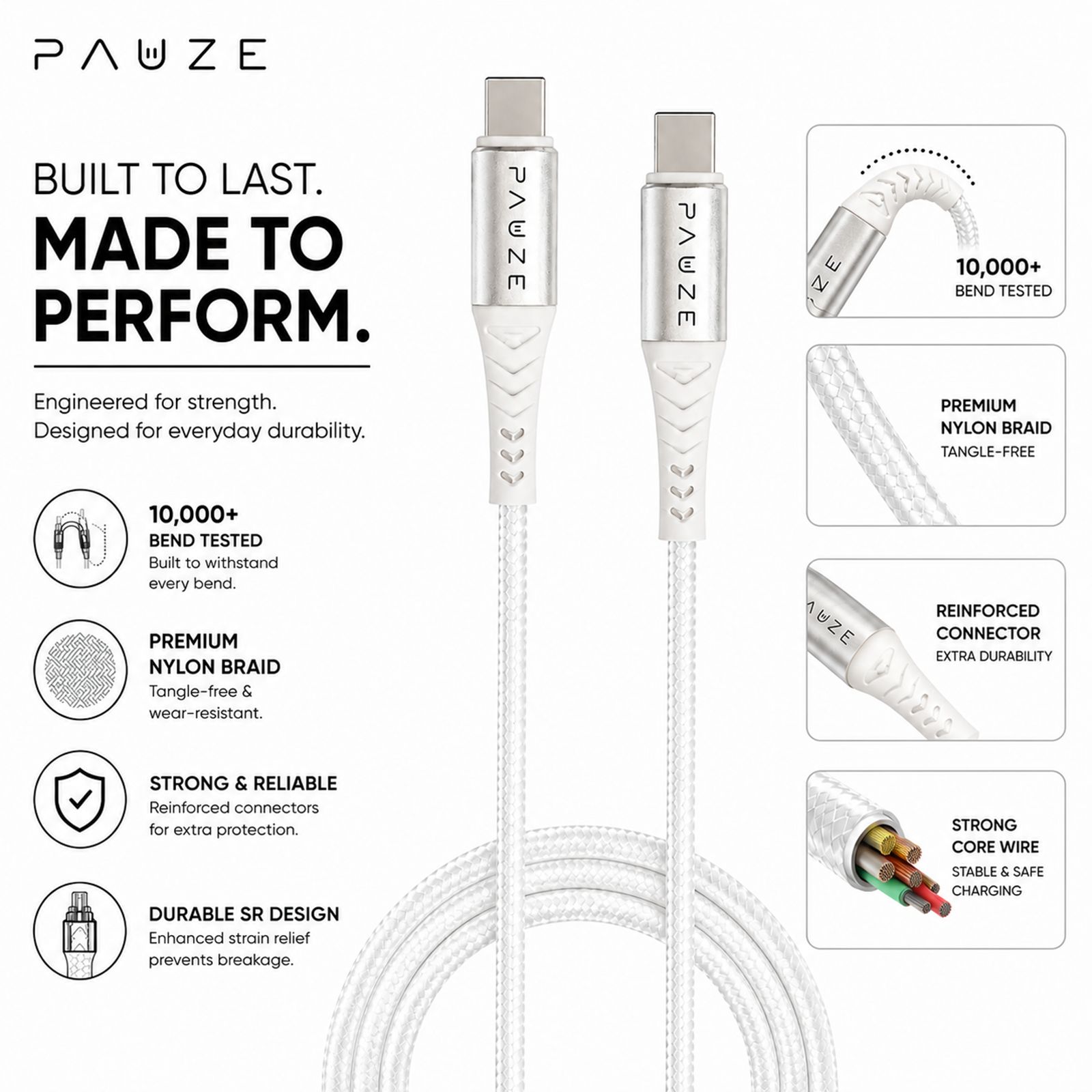 PAUZE LINK Type C to Type C 3.2 Feet (1M) Cable (65W Power Delivery, Arctic Black) PAUZE LINK Type C to Type C 3.2 Feet (1M) Cable (65W Power Delivery, Arctic Black)_7