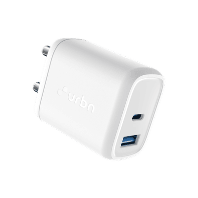 urbn UWA251_WH 25W Type A & Type C 2-Port, Fast Charger (Adapter Only, GaN Technology, White)