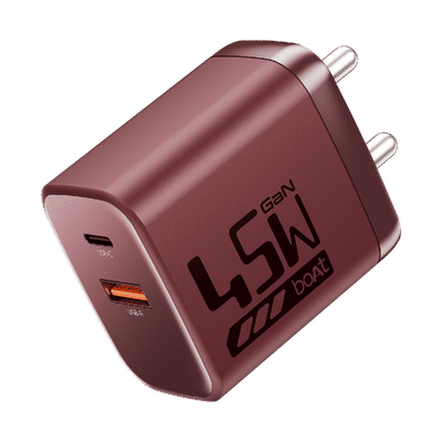 boAt 45W Type A & Type C 2-Port Fast Charger (Adapter Only, 12-Layer Smart IC Protection, Monarch Red)