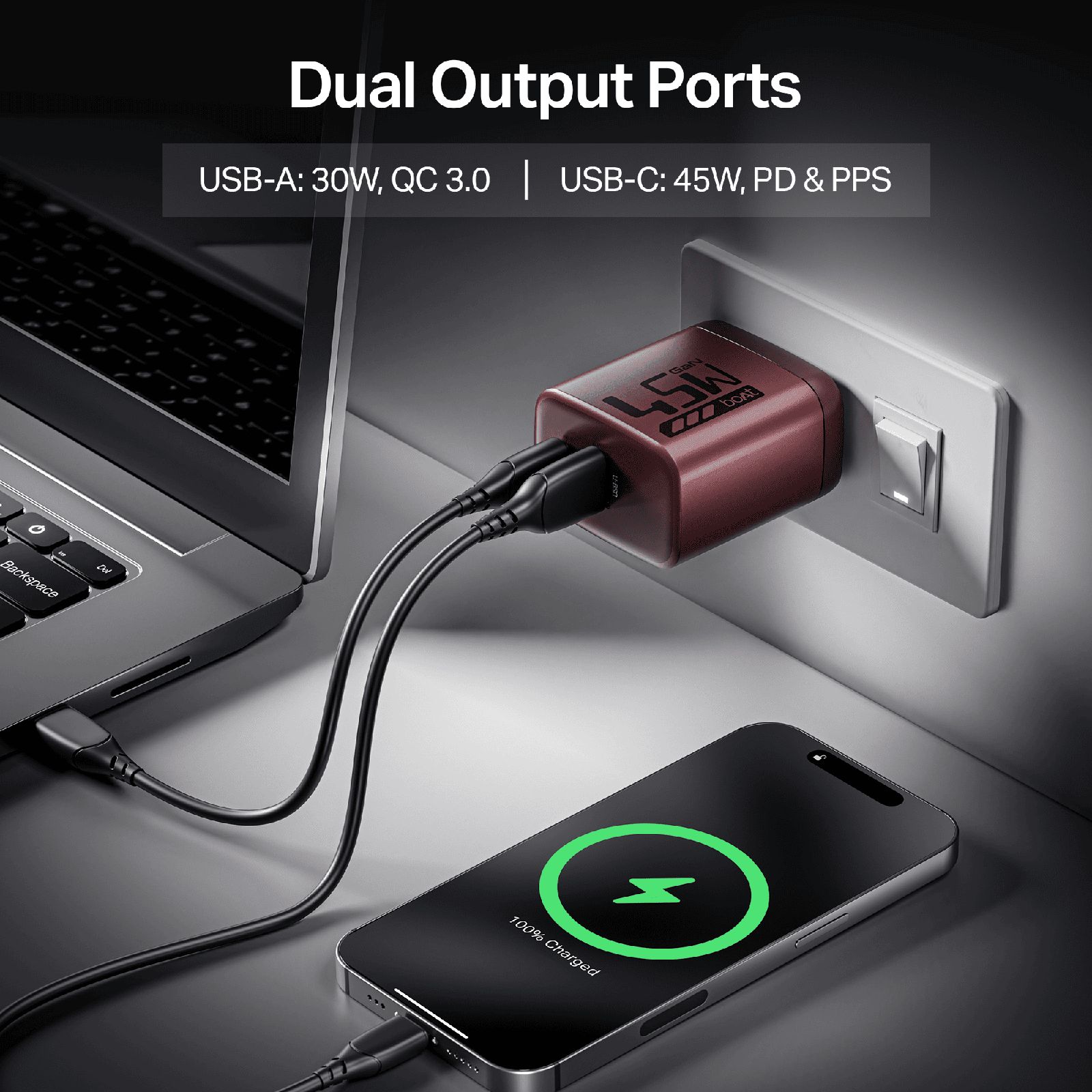 boAt 45W Type A & Type C 2-Port Fast Charger (Adapter Only, 12-Layer Smart IC Protection, Monarch Red) boAt 45W Type A & Type C 2-Port Fast Charger (Adapter Only, 12-Layer Smart IC Protection, Monarch Red)_8