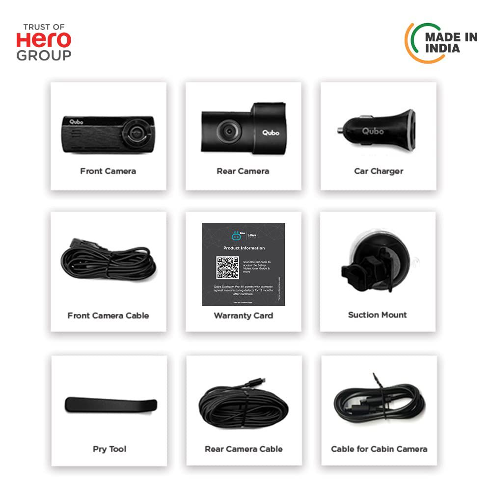 Qubo Dashcam Pro 4K UHD and 8MP Action Camera with Rear Camera (Black)_7