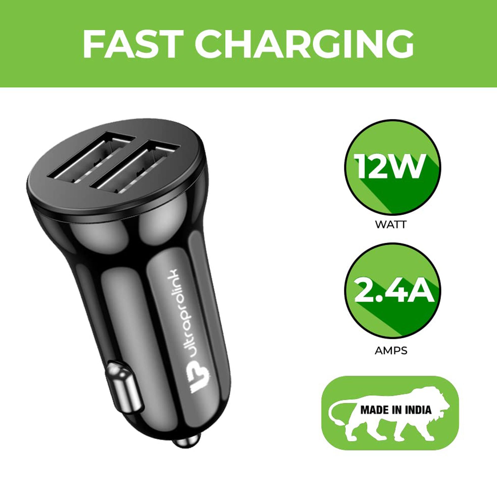 ultraprolink Mach12 12W 2 USB Ports Type C Car Charging Adapter with Cable (Type C, Smart Charge, Black)_5