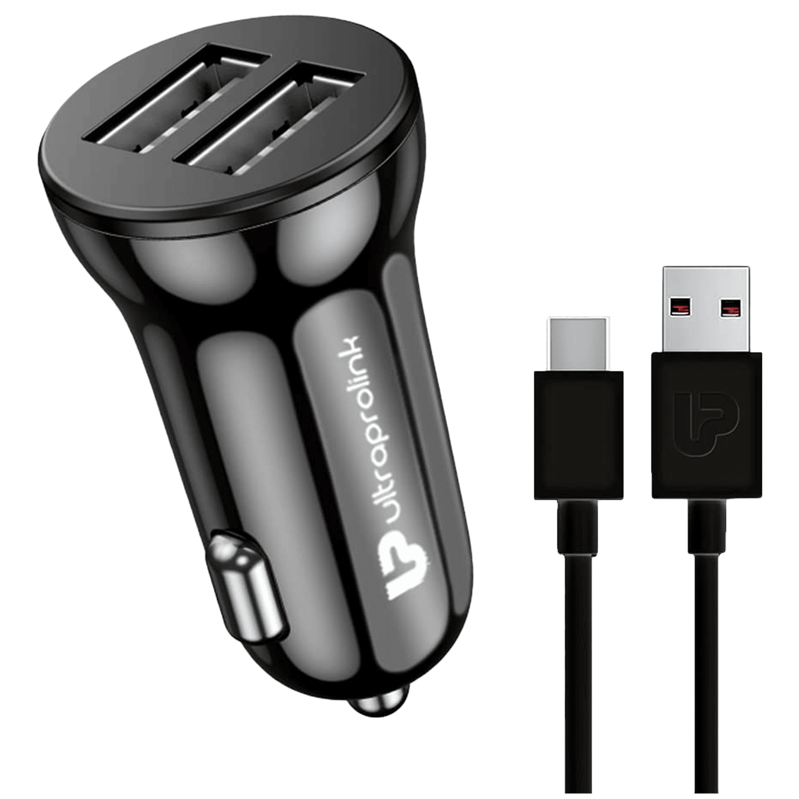 ultraprolink Mach12 12W 2 USB Ports Type C Car Charging Adapter with Cable (Type C, Smart Charge, Black)_1
