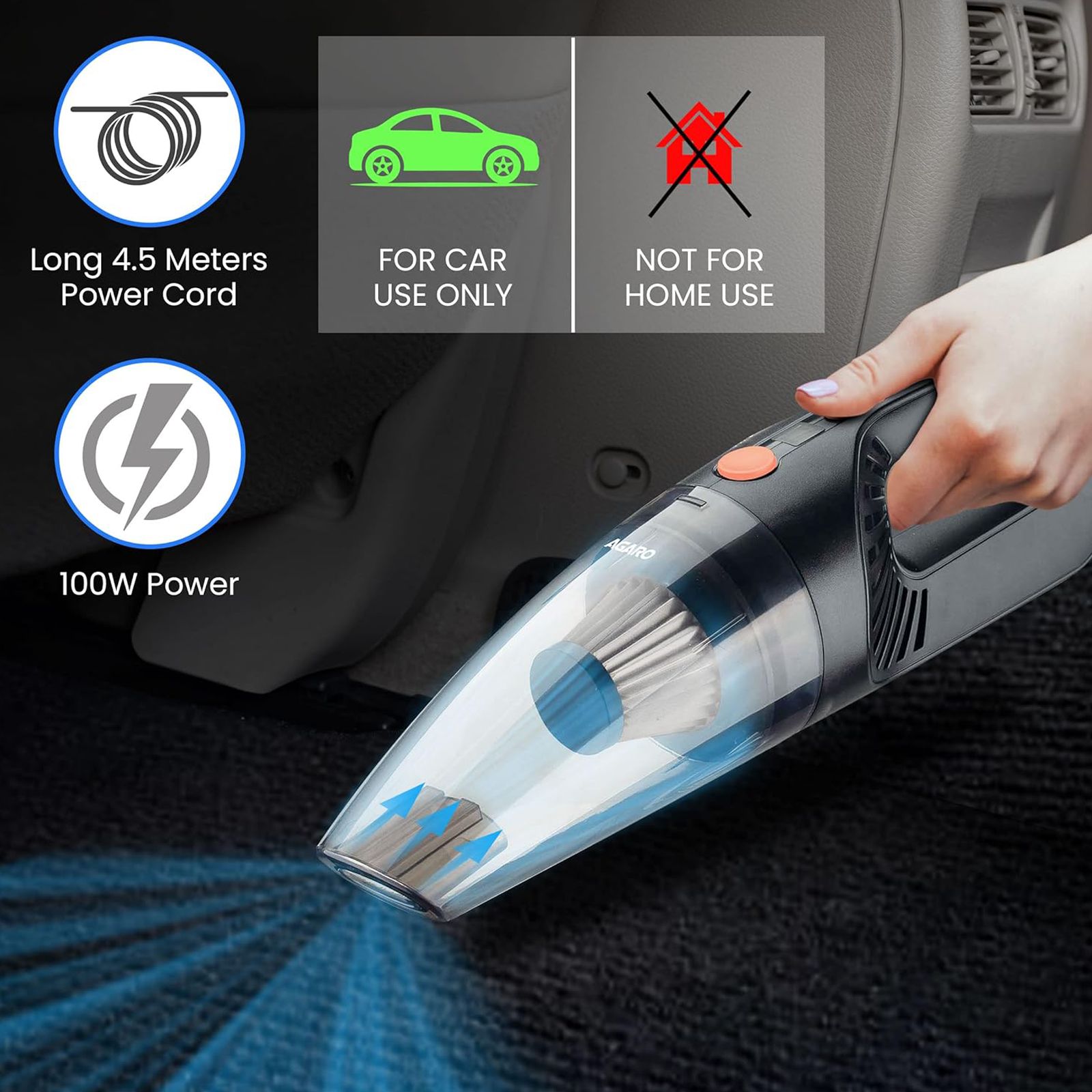 AGARO HVC1081 100W Cordless Car Vacuum Cleaner with Powerful Suction (2800 mAh Battery, Black)_4