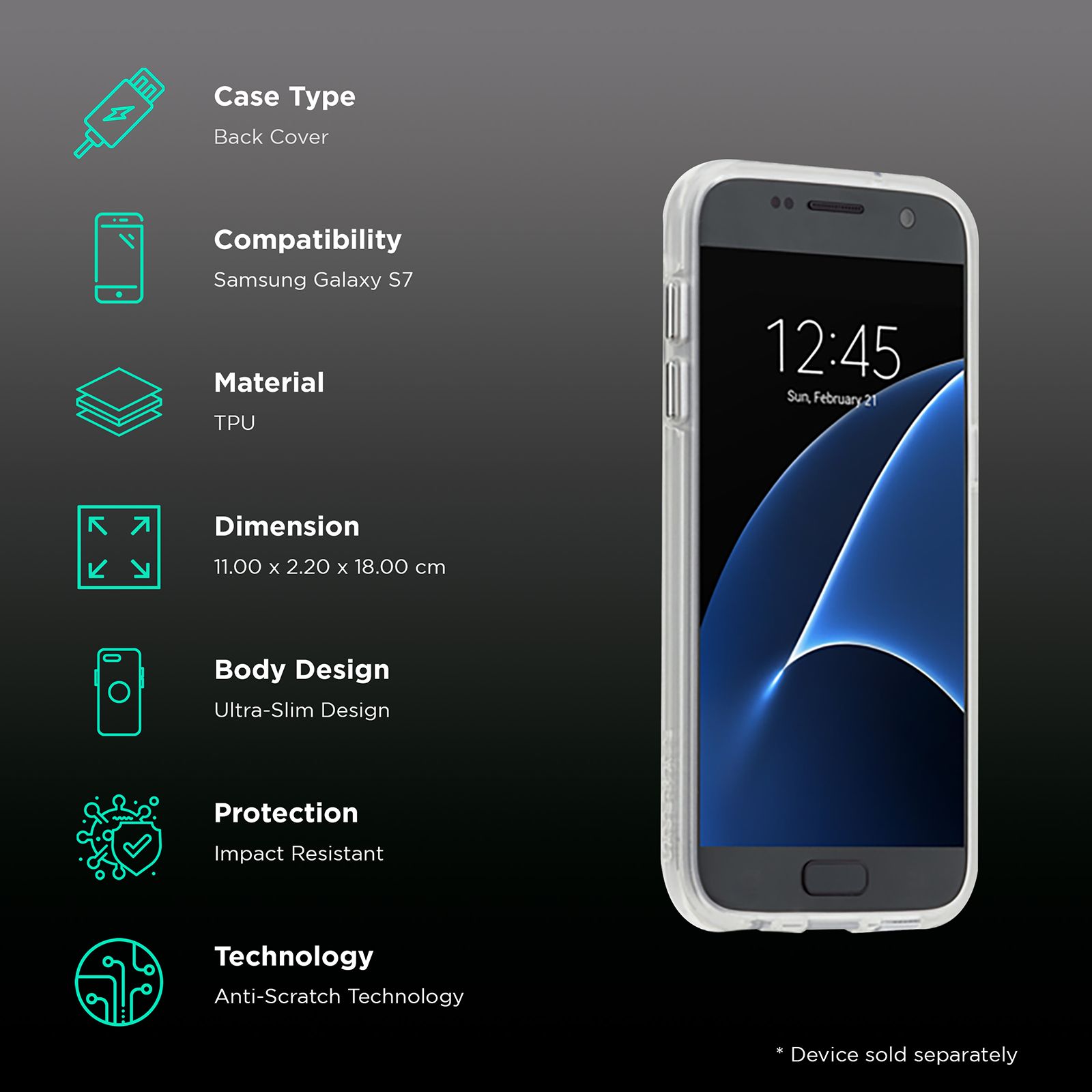 Case-Mate CM033940 TPU Back Cover for Samsung Galaxy S7 (Anti Scratch technology, Transparent)_2