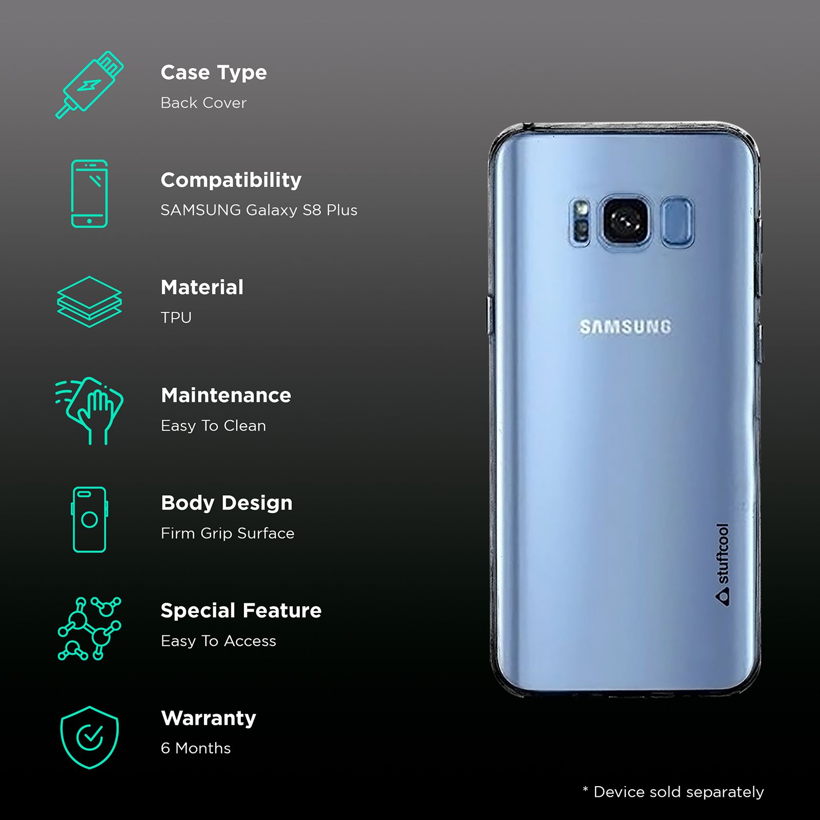 stuffcool PRSGS8PLUS TPU Back Cover for Samsung Galaxy S8 Plus (Camera Protection, Transparent)_2