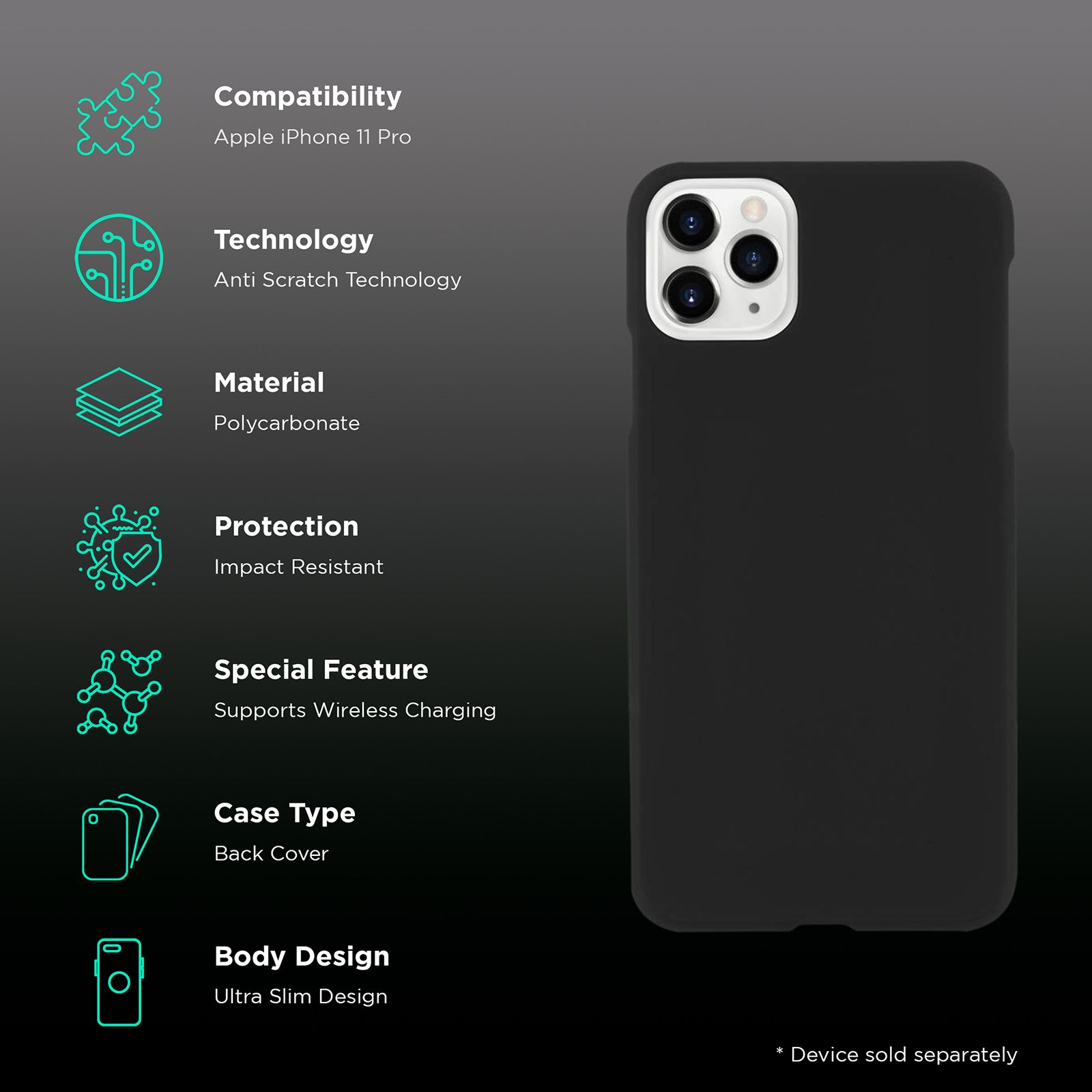 Case-Mate Barely Polycarbonate Back Cover for Apple iPhone 11 Pro (Anti Scratch, Black) Case-Mate Barely Polycarbonate Back Cover for Apple iPhone 11 Pro (Anti Scratch, Black)_2