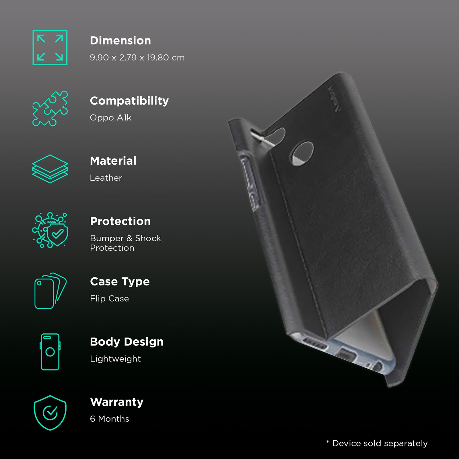 stuffcool Flipit Soft Leather Flip Cover for oppo A1K (Built-in Stand, Black) stuffcool Flipit Soft Leather Flip Cover for oppo A1K (Built-in Stand, Black)_2