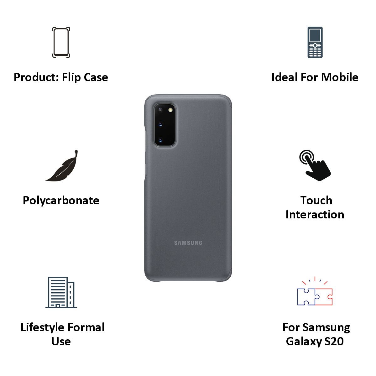 SAMSUNG Clear View Polycarbonate Flip Cover for Galaxy S20 (Camera Protection, Grey) SAMSUNG Clear View Polycarbonate Flip Cover for Galaxy S20 (Camera Protection, Grey)_2