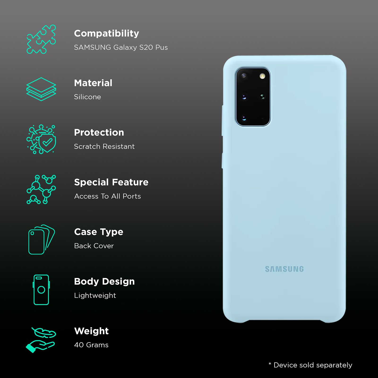SAMSUNG Silicone Back Cover for Galaxy S20 Plus (Camera Protection, Blue)_2