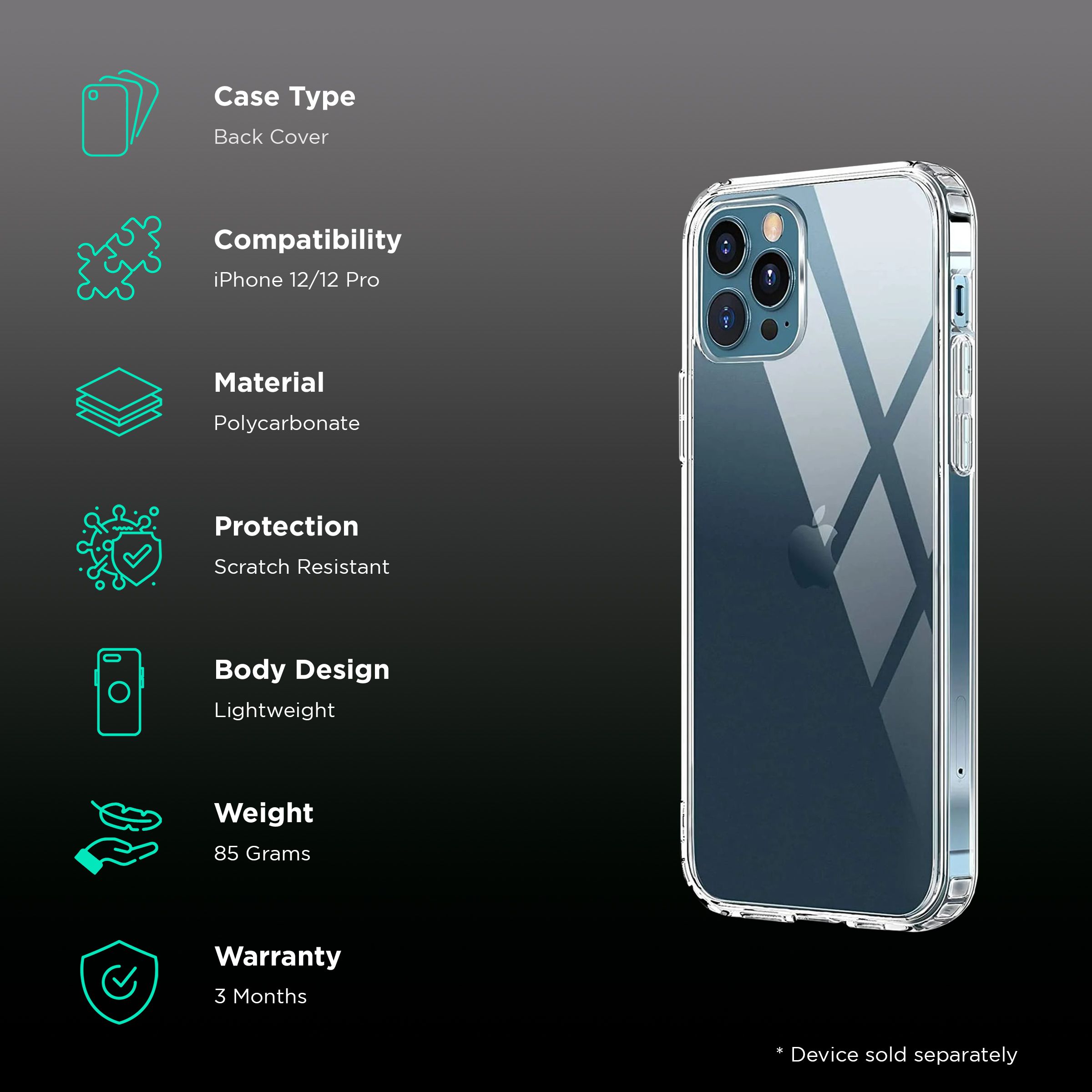 Dr. Vaku Glassy TPU Back Cover for Apple iPhone 12, 12 Pro (Ultra Lightweight, Clear)_2