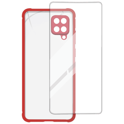 ARROW Hybrid Screen Protector & Polycarbonate Back Cover Combo for SAMSUNG Galaxy A12 (Scratch Protection, Red)