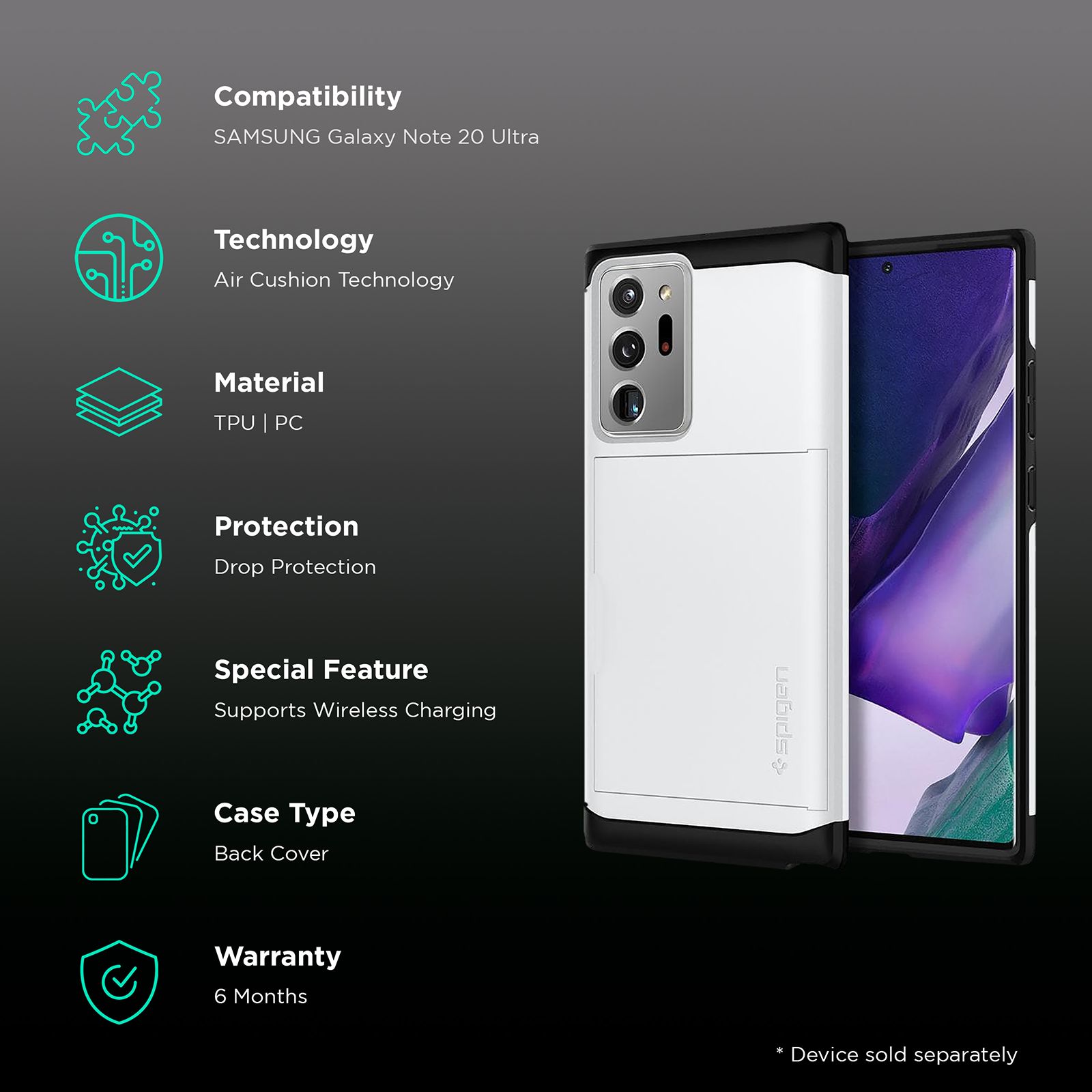 spigen Slim Armor CS TPU & Polycarbonate Back Cover for SAMSUNG Galaxy Note 20 Ultra (Wireless Charging Compatible, White) spigen Slim Armor CS TPU & Polycarbonate Back Cover for SAMSUNG Galaxy Note 20 Ultra (Wireless Charging Compatible, White)_2