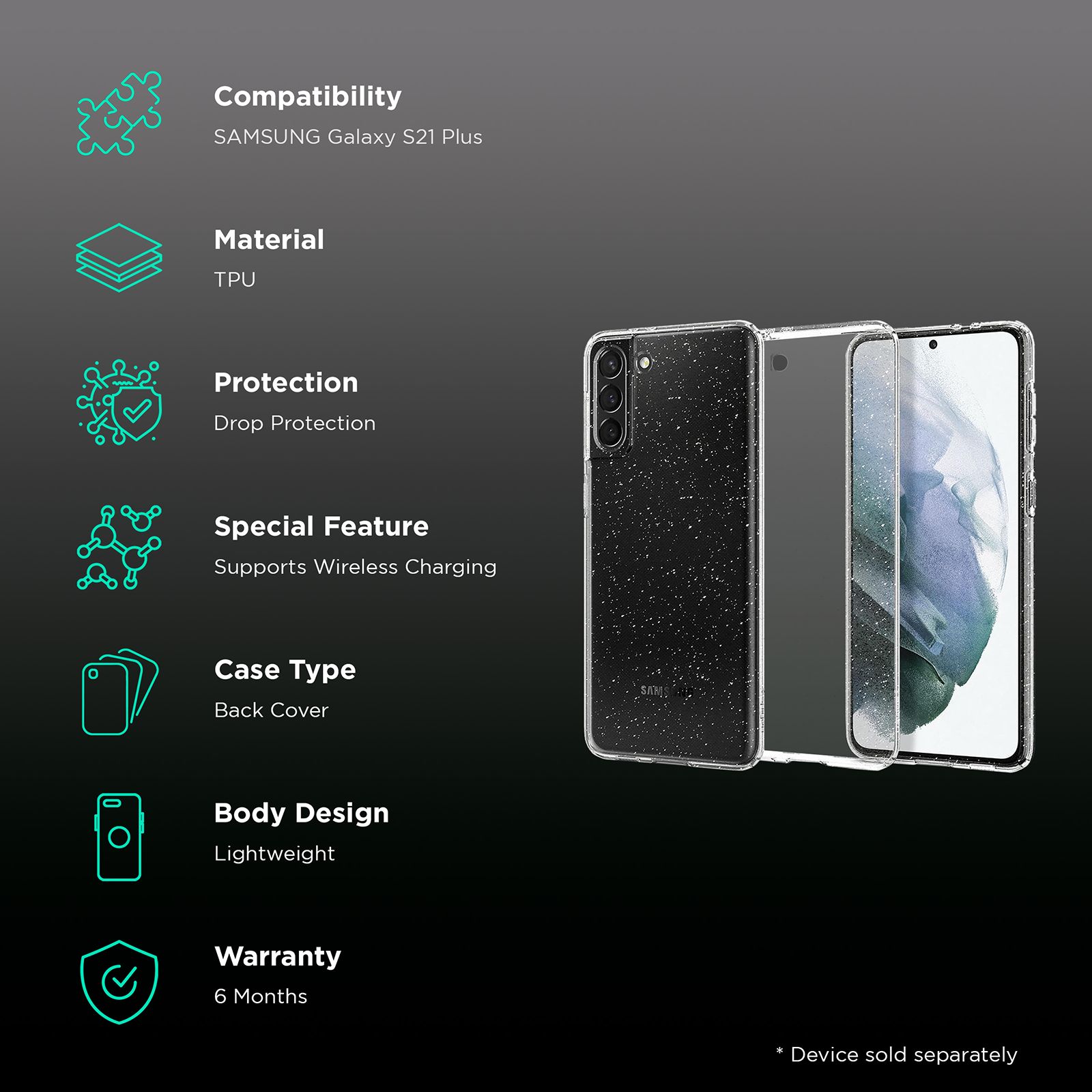 spigen Liquid Crystal Glitter TPU Back Cover for SAMSUNG Galaxy S21 Plus (Wireless Charging Compatible, Crystal Quartz)_2
