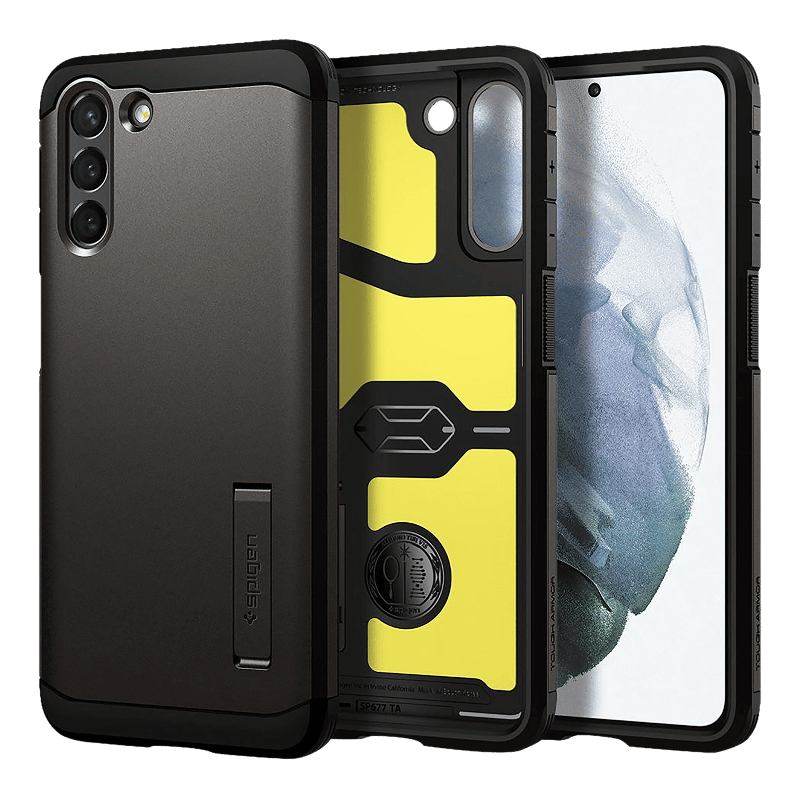 spigen Tough Armor TPU & Polycarbonate Back Case with Stand for SAMSUNG Galaxy S21 Plus (Wireless Charging Compatible, Gunmetal)_1