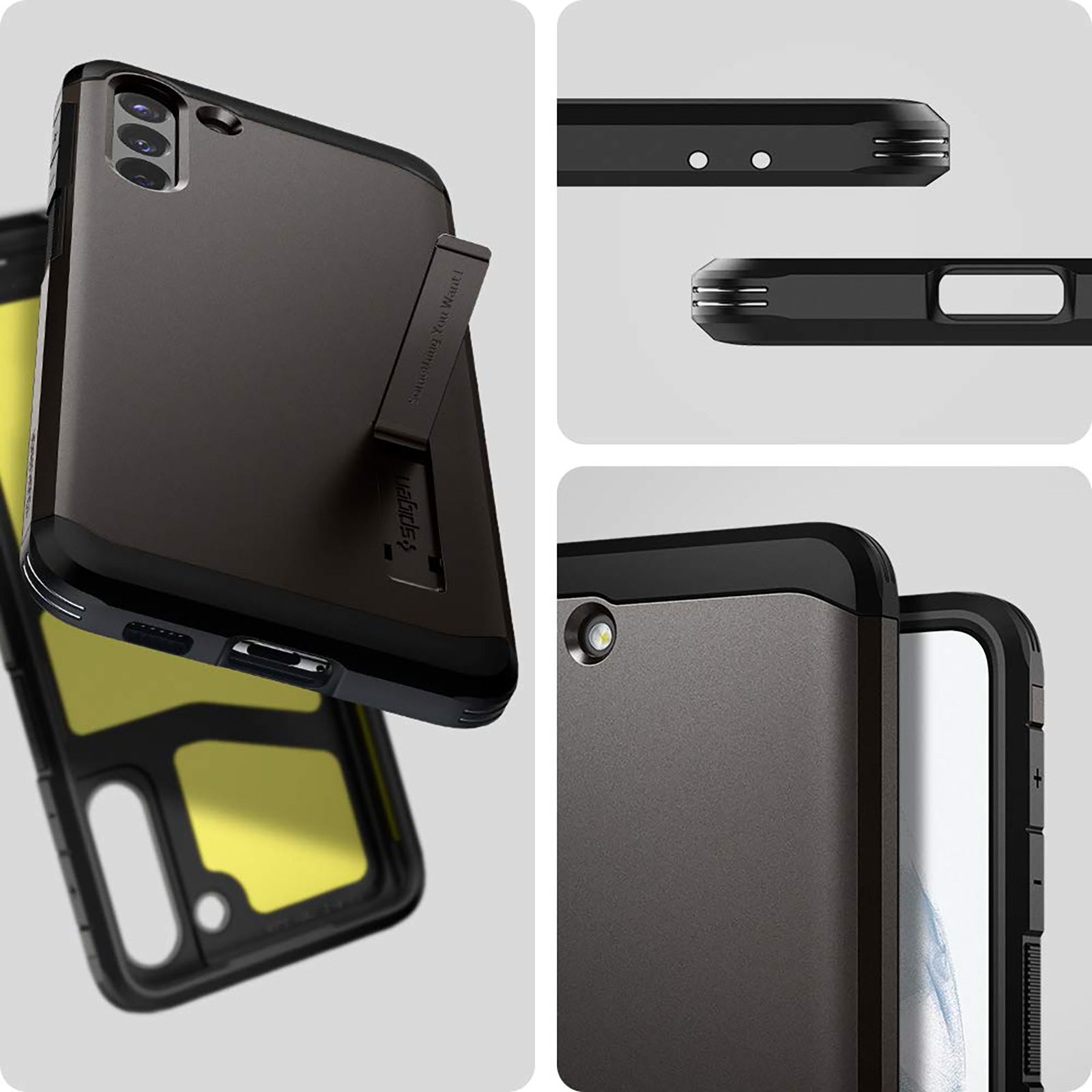 spigen Tough Armor TPU & Polycarbonate Back Case with Stand for SAMSUNG Galaxy S21 Plus (Wireless Charging Compatible, Gunmetal)_11