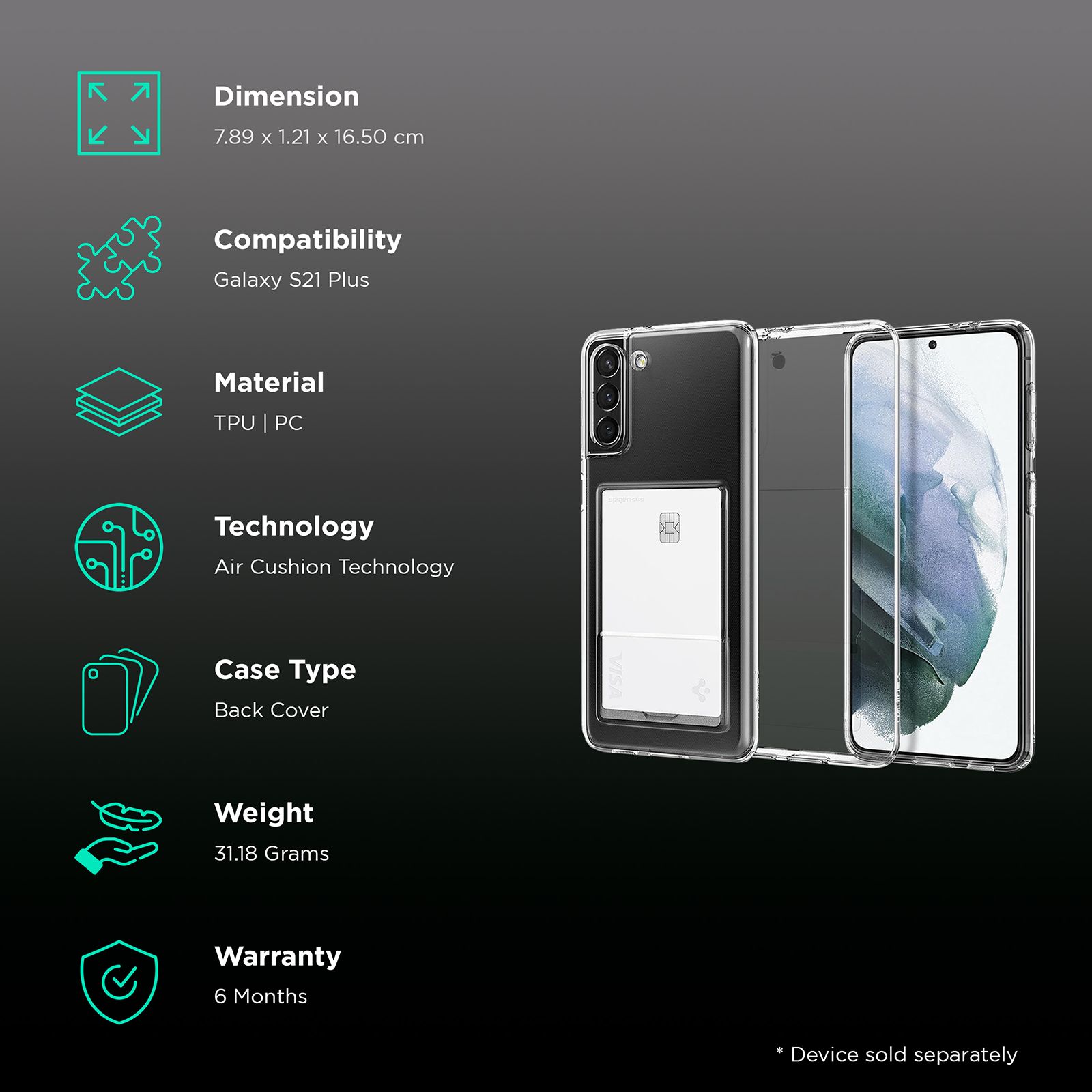 spigen Crystal Slot Polycarbonate and TPU Back Cover for Samsung Galaxy S21 Plus (Air Cushion Technology, Crystal Clear) spigen Crystal Slot Polycarbonate and TPU Back Cover for Samsung Galaxy S21 Plus (Air Cushion Technology, Crystal Clear)_2