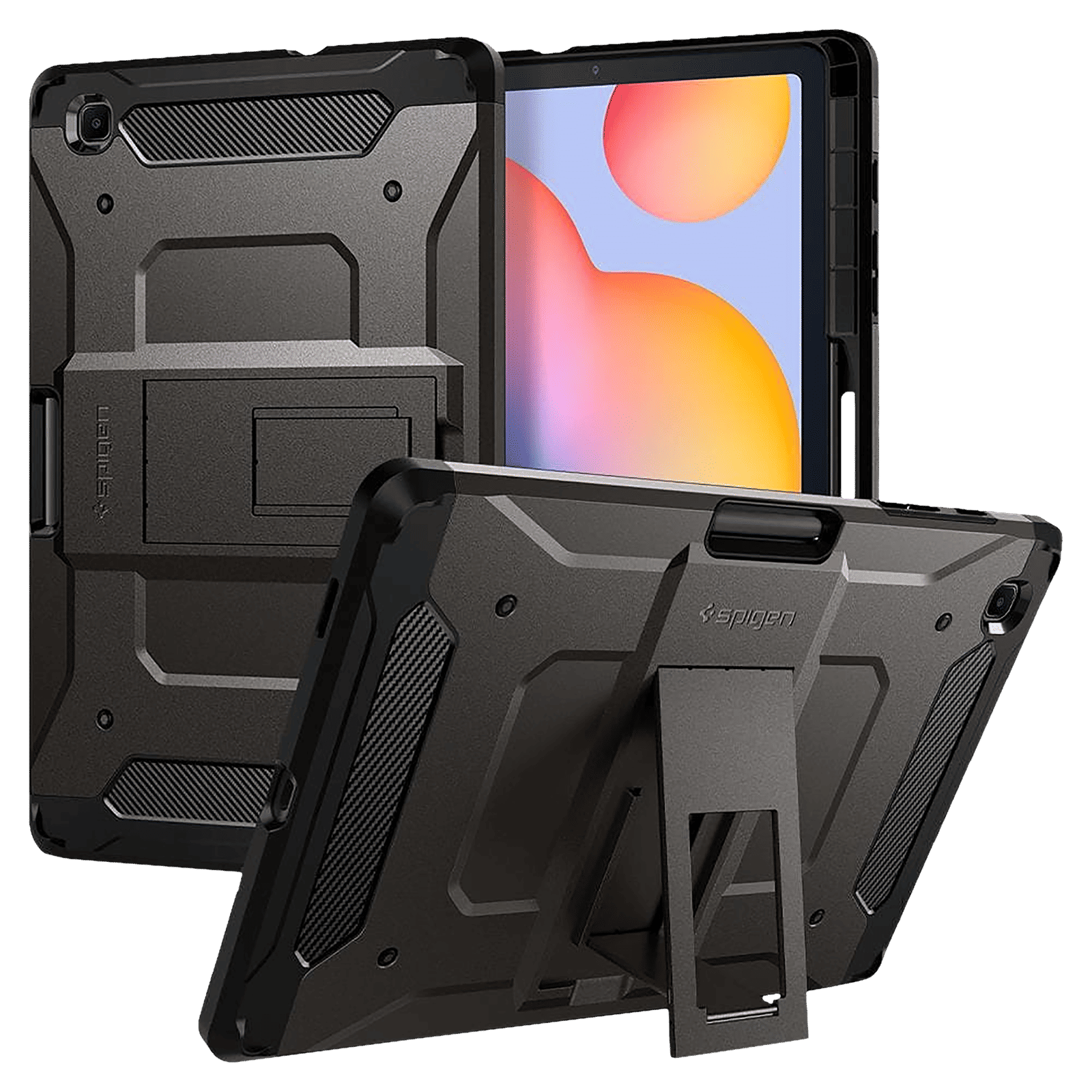 spigen Tough Armor Pro TPU & PC Back Case with Stand for SAMSUNG Galaxy Tab S6 Lite with S Pen Holder (Comfortable Angle, Gunmetal) spigen Tough Armor Pro TPU & PC Back Case with Stand for SAMSUNG Galaxy Tab S6 Lite with S Pen Holder (Comfortable Angle, Gunmetal)_1