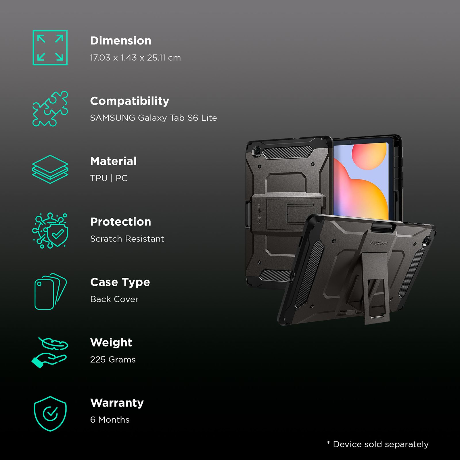 spigen Tough Armor Pro TPU & PC Back Case with Stand for SAMSUNG Galaxy Tab S6 Lite with S Pen Holder (Comfortable Angle, Gunmetal) spigen Tough Armor Pro TPU & PC Back Case with Stand for SAMSUNG Galaxy Tab S6 Lite with S Pen Holder (Comfortable Angle, Gunmetal)_2