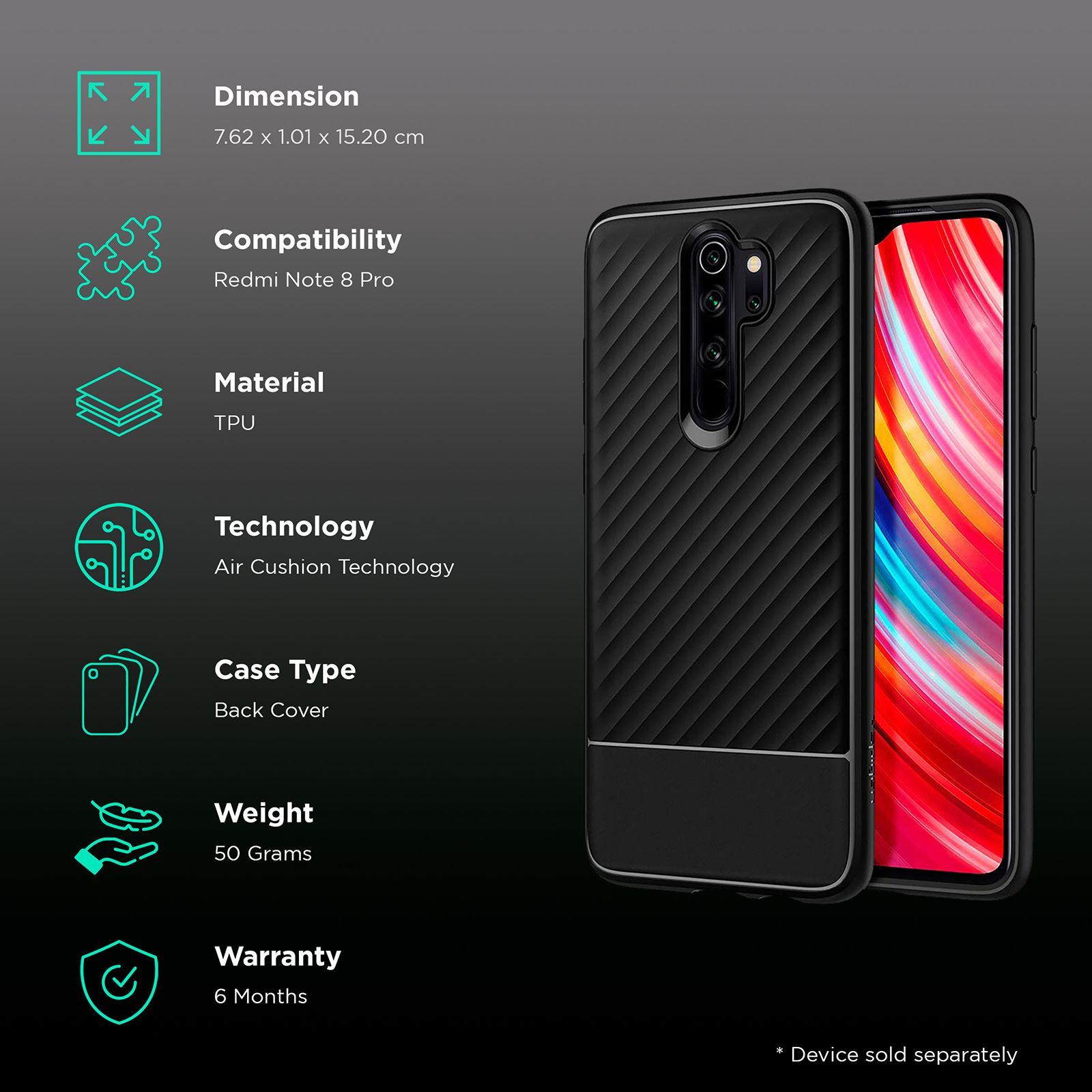 spigen Core Armor TPU Back Cover for Redmi Note 8 Pro (Air Cushion Technology, Matte Black)_2
