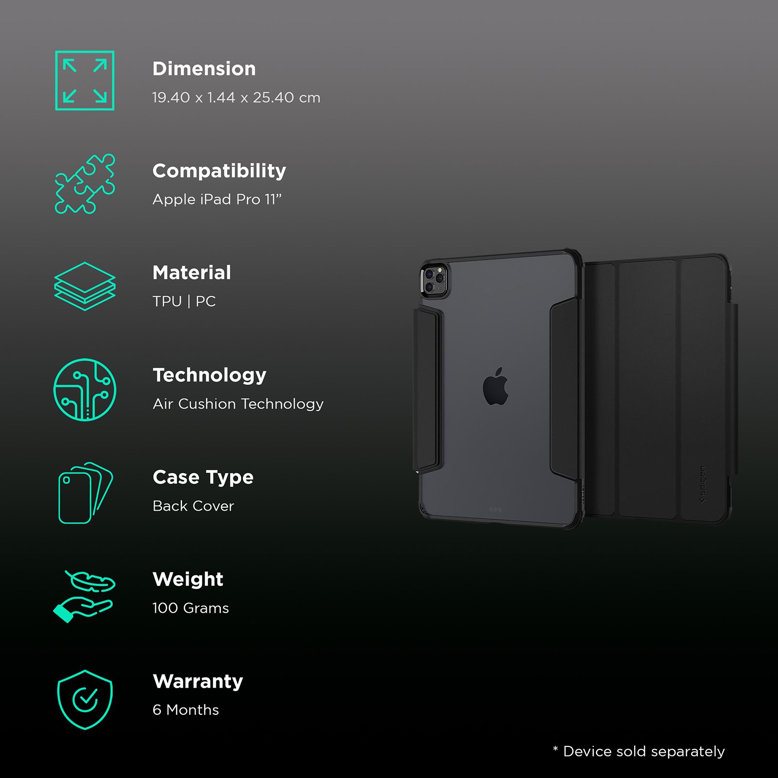 spigen Ultra Hybrid Pro TPU & PC Back Case with Stand For iPad Pro 11" (2021) (Air Cushion Technology, ACS02885, Black) spigen Ultra Hybrid Pro TPU & PC Back Case with Stand For iPad Pro 11" (2021) (Air Cushion Technology, ACS02885, Black)_2
