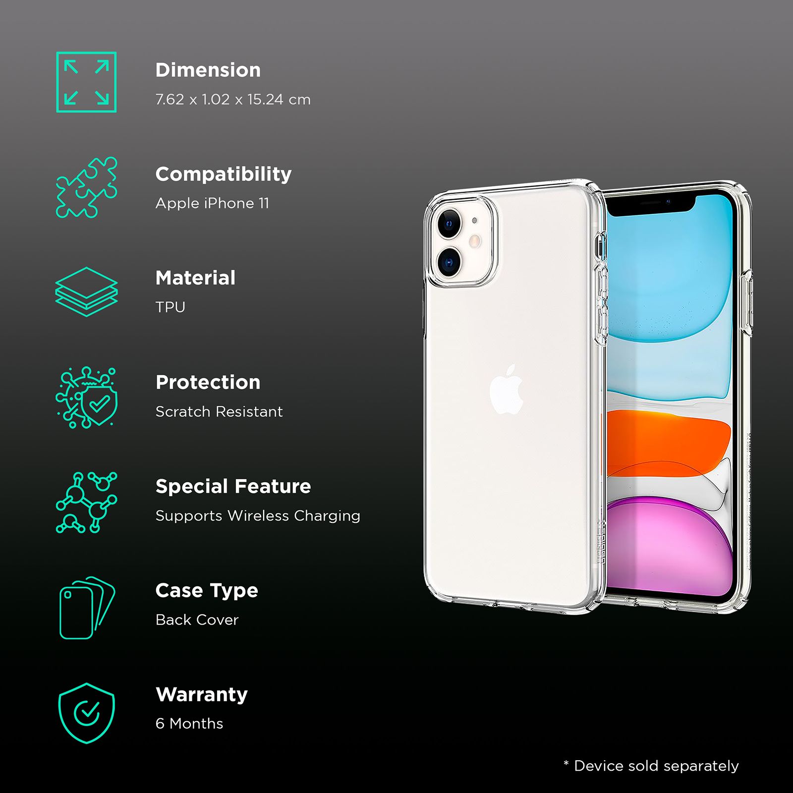 spigen Liquid Crystal Soft TPU Back Cover for Apple iPhone 11 (Wireless Charging Compatible, Crystal Clear) spigen Liquid Crystal Soft TPU Back Cover for Apple iPhone 11 (Wireless Charging Compatible, Crystal Clear)_2
