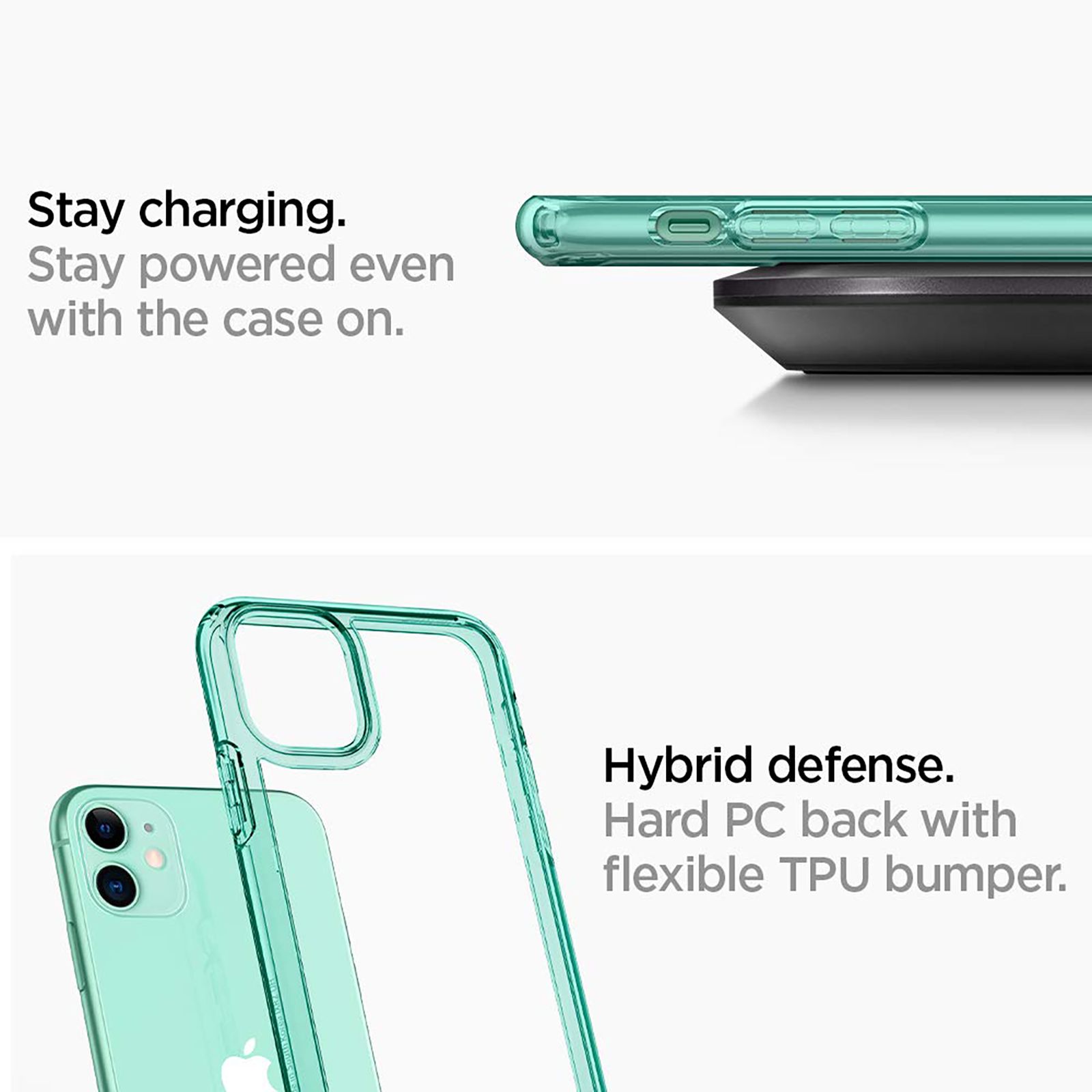 spigen Ultra Hybrid TPU & Polycarbonate Back Cover for Apple iPhone 11 (Air Cushion Technology, Green Crystal)_13