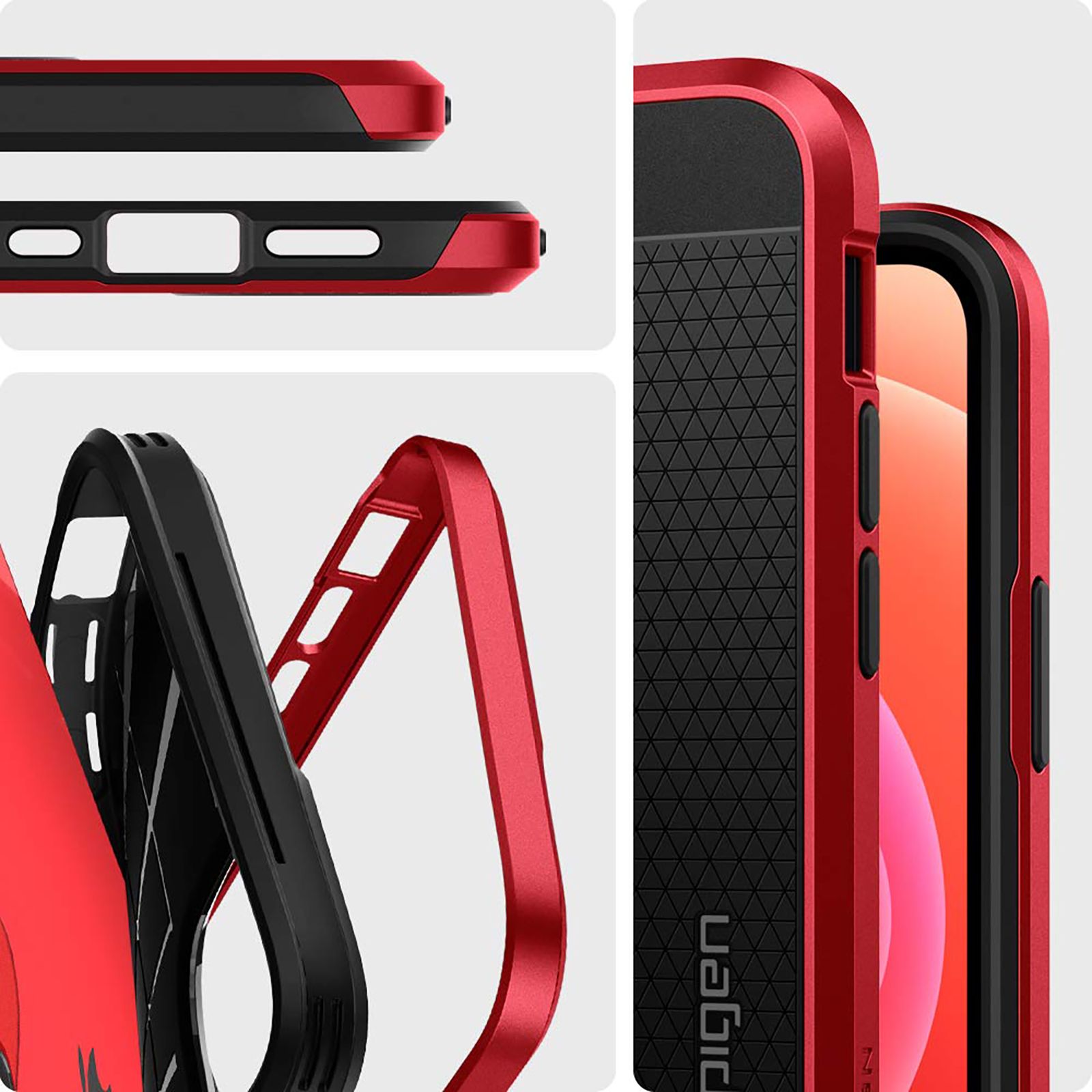 spigen Neo Hybrid TPU & Polycarbonate Back Cover for Apple iPhone 12 Mini (Wireless Charging Compatible, Red)_14