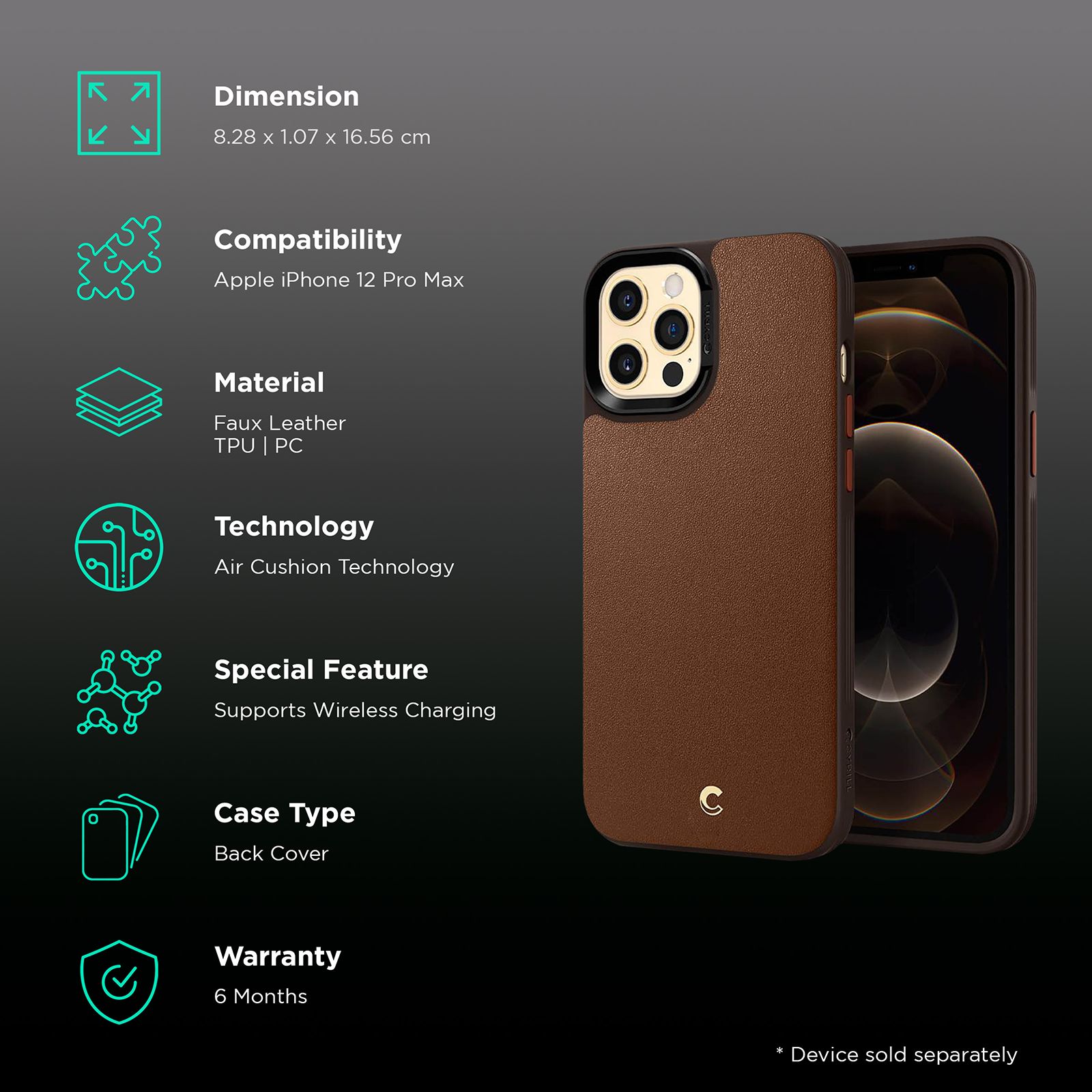 spigen Brick Soft Faux Leather, TPU & Polycarbonate Back Cover for Apple iPhone 12 Pro Max (Supports Wireless Charging, Saddle Brown)_2