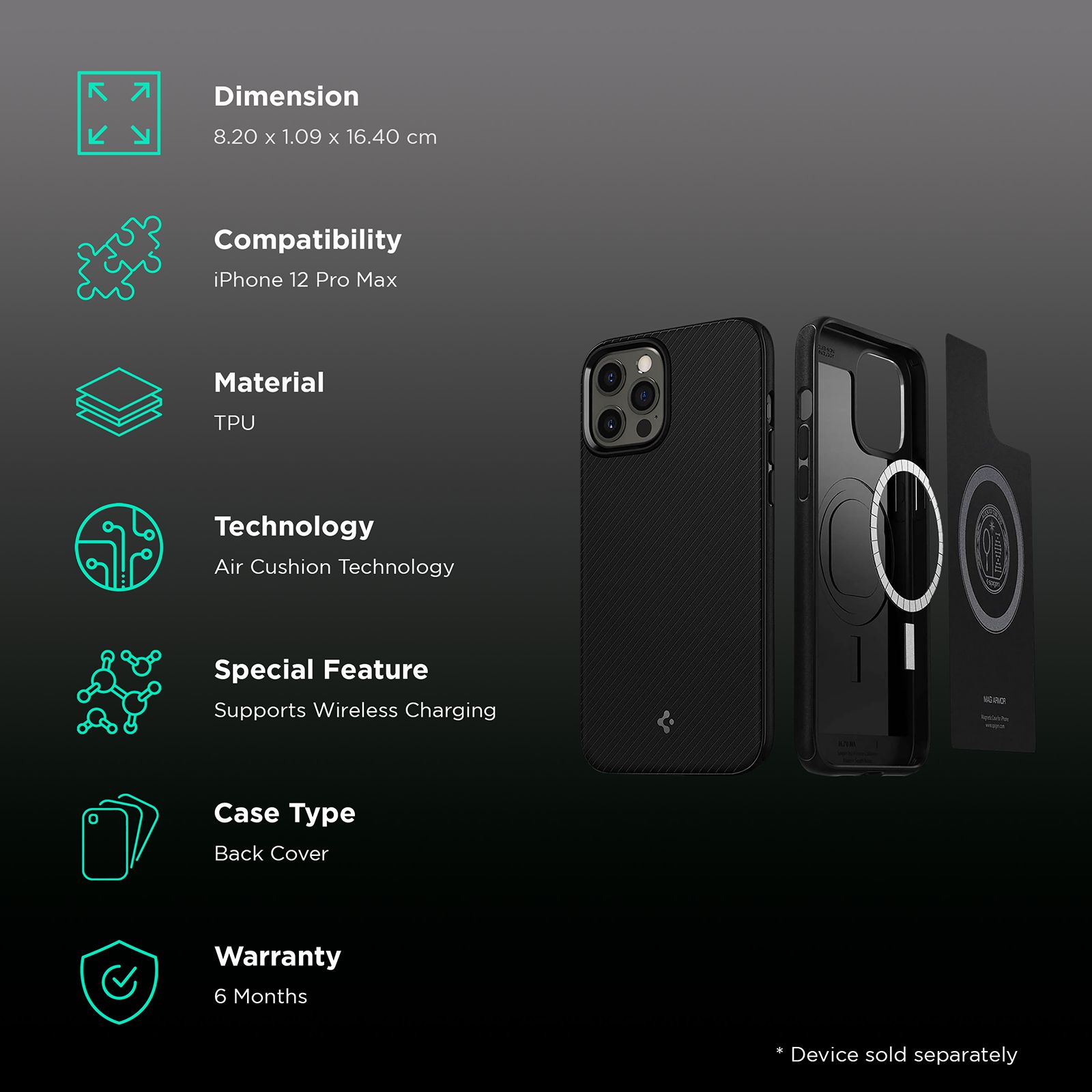 spigen TPU Back Cover for Apple iPhone 12 Pro Max (Air Cushion Technology,, Matte Black) spigen TPU Back Cover for Apple iPhone 12 Pro Max (Air Cushion Technology,, Matte Black)_2