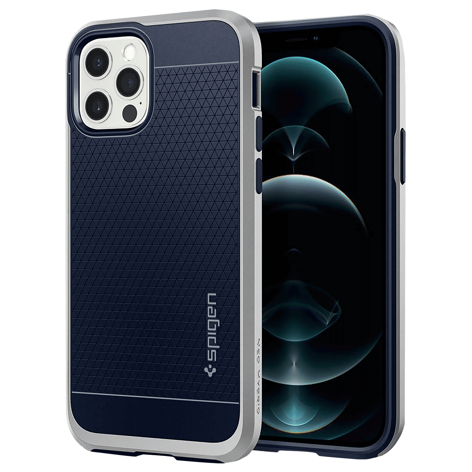 spigen Neo Hybrid Polycarbonate & TPU Back Cover for Apple iPhone 12, 12 Pro (Raised Edges, Satin Silver)_1