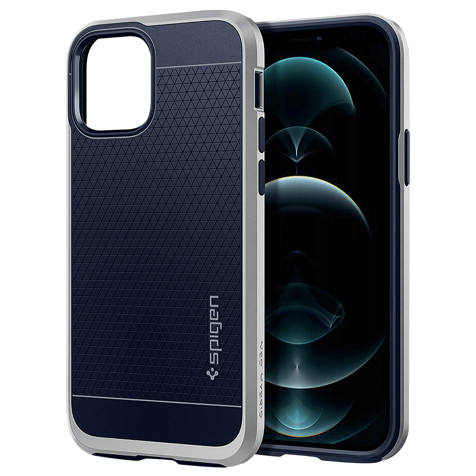 spigen Neo Hybrid Polycarbonate & TPU Back Cover for Apple iPhone 12, 12 Pro (Raised Edges, Satin Silver)_9
