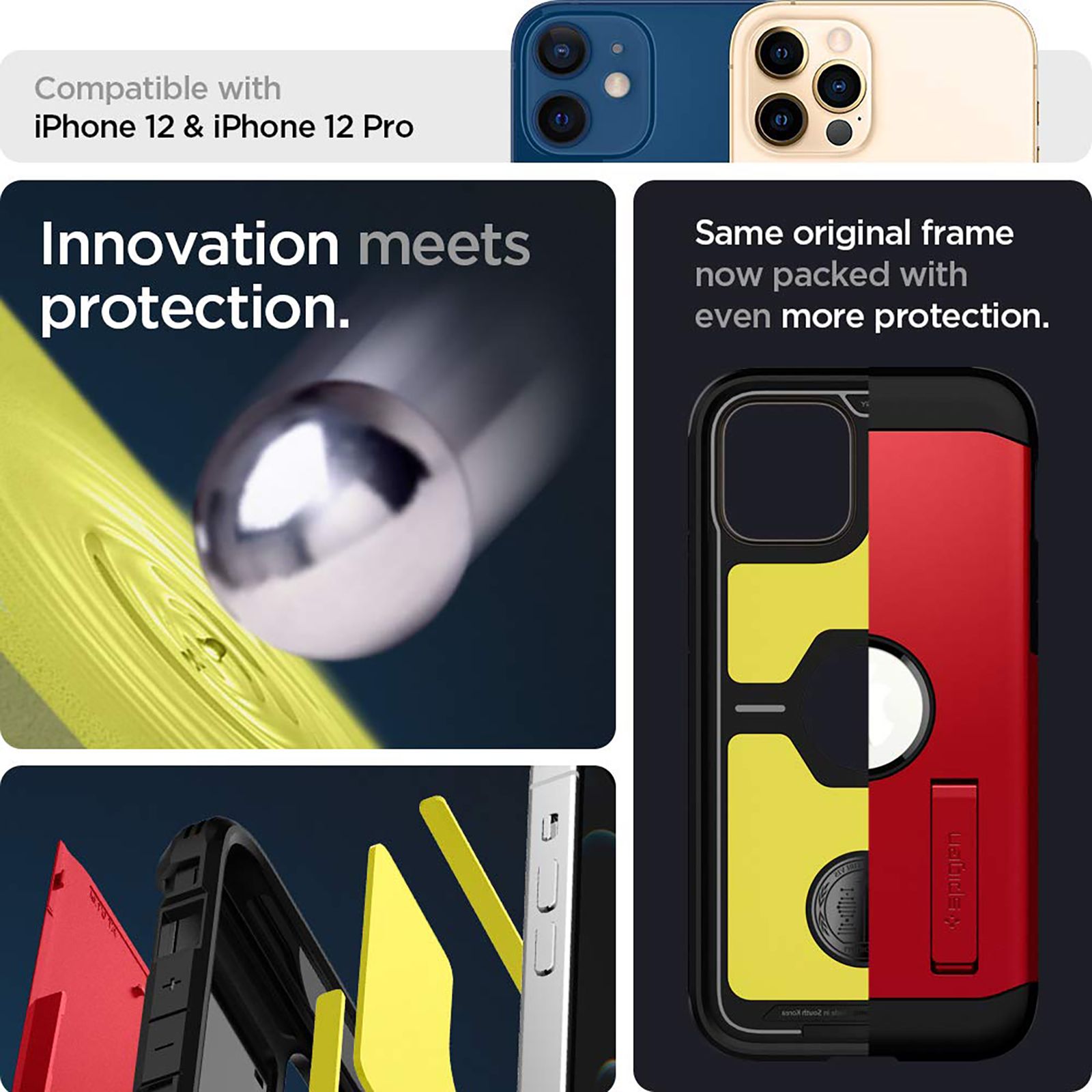 spigen Tough Armor TPU & Polycarbonate Back Case with Stand for Apple iPhone 12, 12 Pro (Wireless Charging Compatible, Red)_7