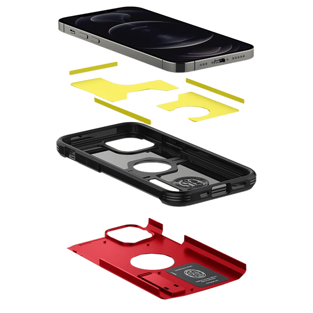 spigen Tough Armor TPU & Polycarbonate Back Case with Stand for Apple iPhone 12, 12 Pro (Wireless Charging Compatible, Red)_12