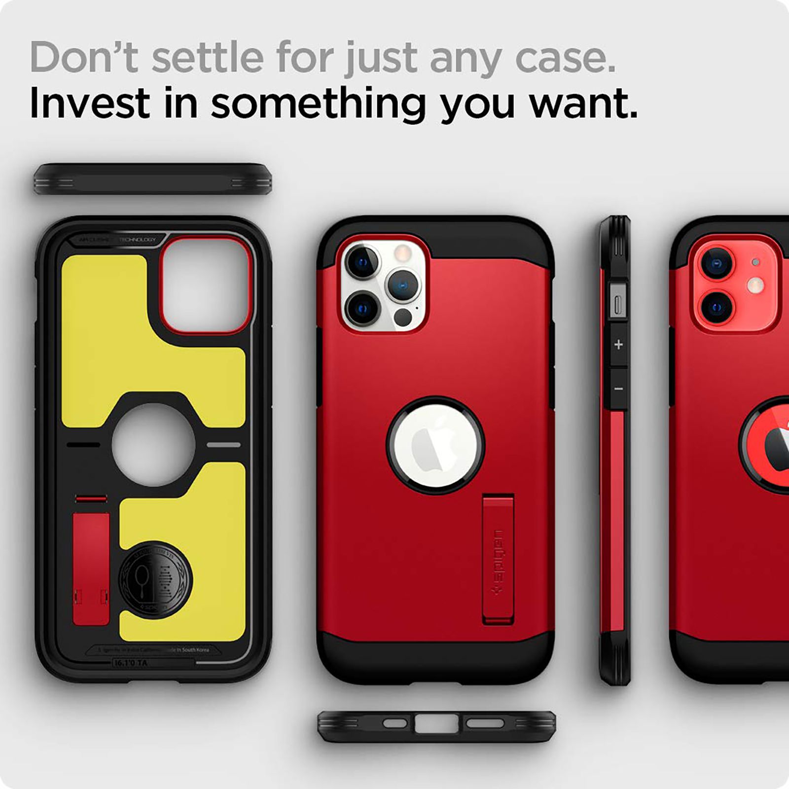 spigen Tough Armor TPU & Polycarbonate Back Case with Stand for Apple iPhone 12, 12 Pro (Wireless Charging Compatible, Red)_3