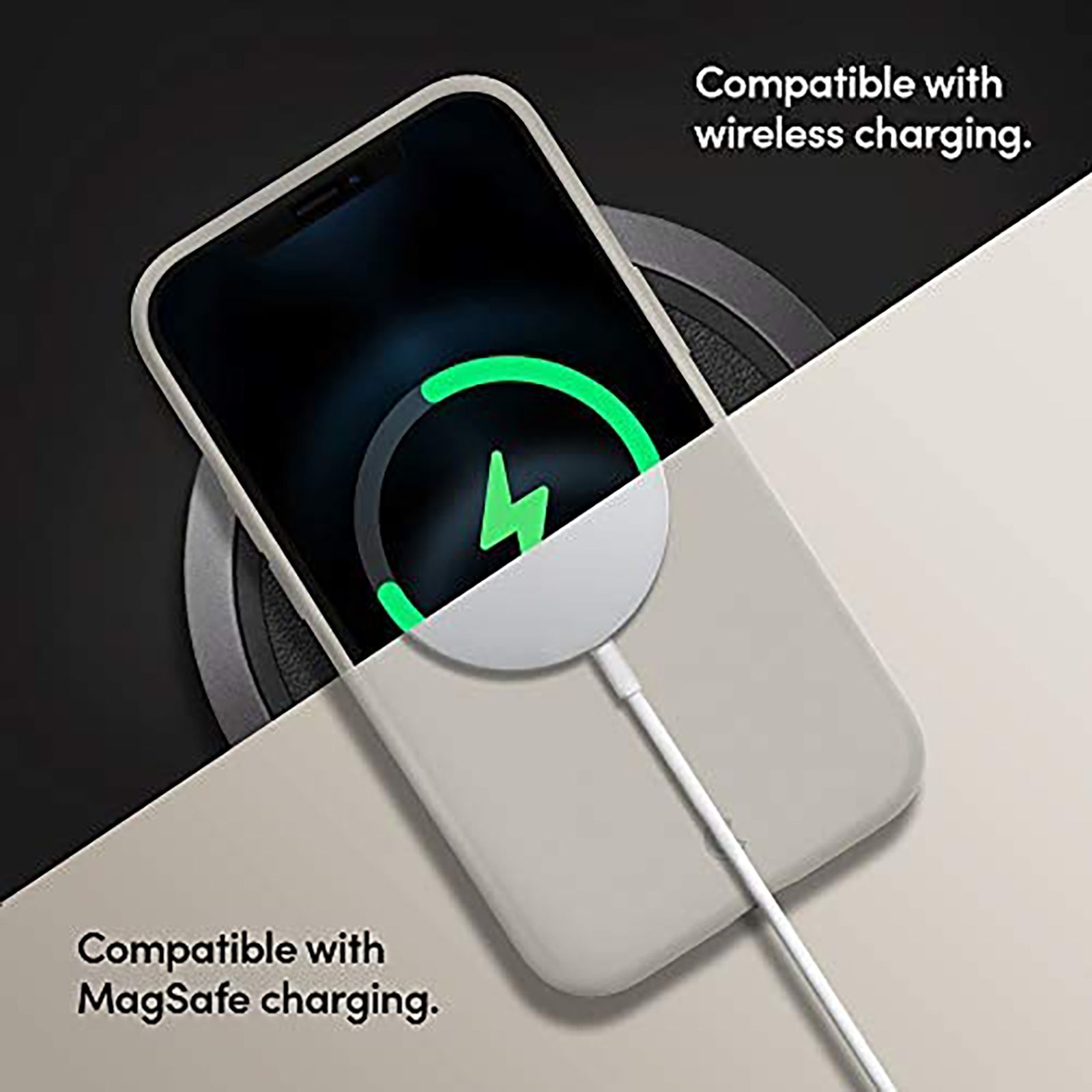 spigen Soft Silicone Back Cover for Apple iPhone 12, 12 Pro (Wireless Charging Compatible, Stone)_7