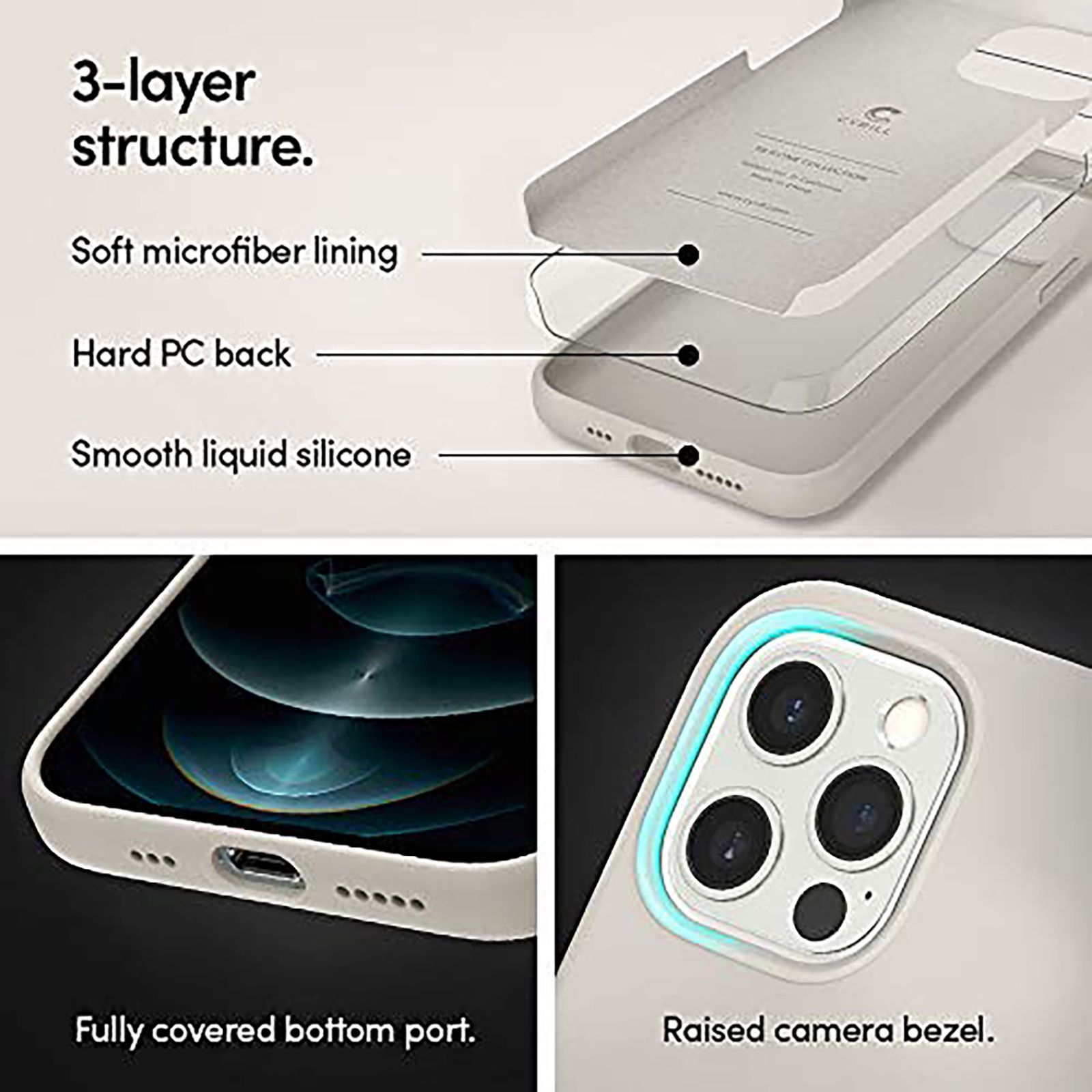 spigen Soft Silicone Back Cover for Apple iPhone 12, 12 Pro (Wireless Charging Compatible, Stone)_5
