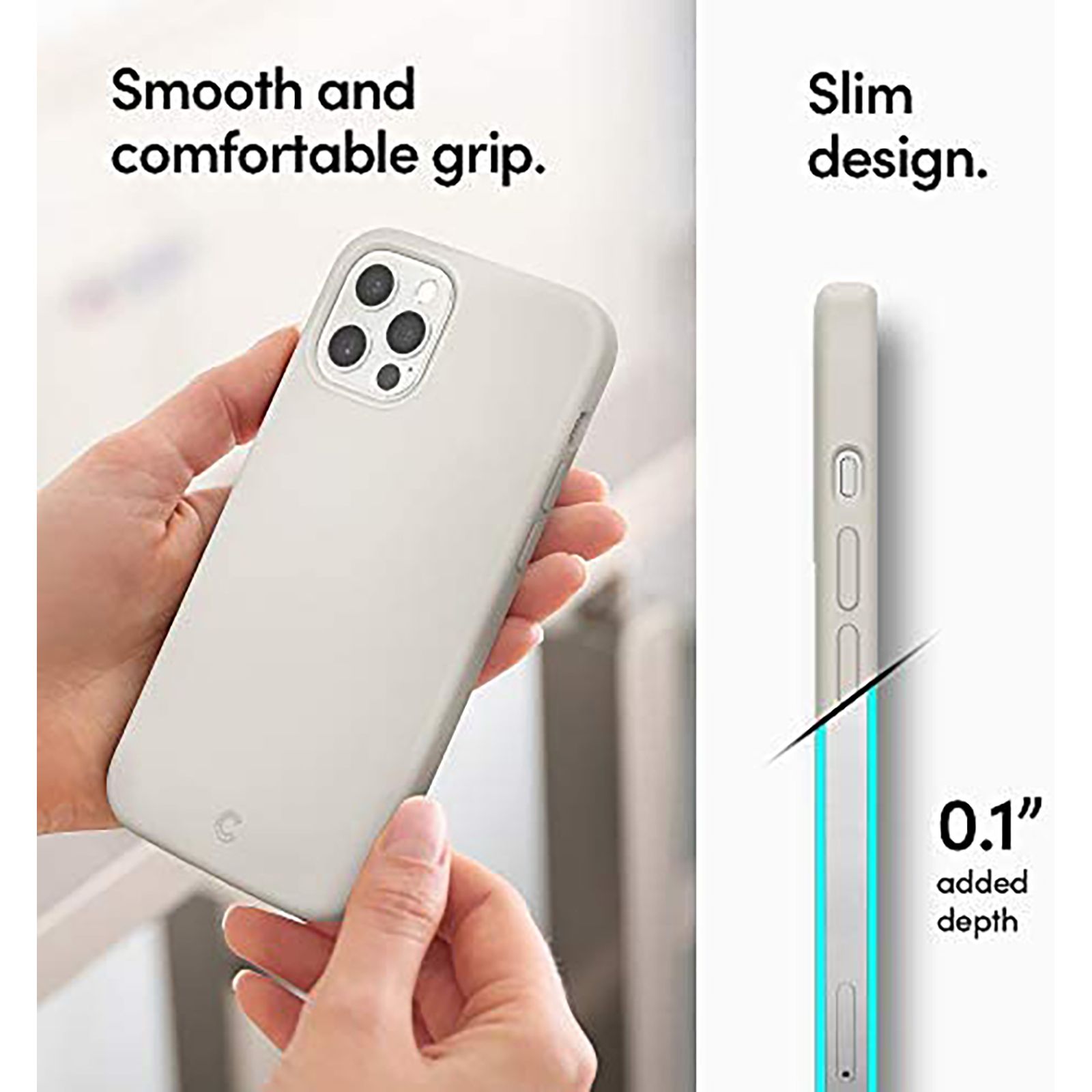 spigen Soft Silicone Back Cover for Apple iPhone 12, 12 Pro (Wireless Charging Compatible, Stone)_6