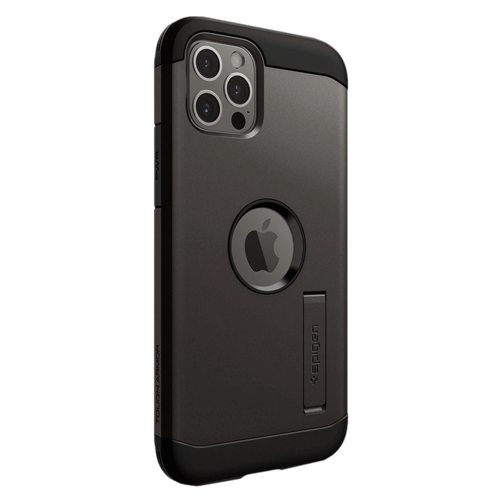 spigen Tough Armor TPU & Polycarbonate Back Case with Stand for Apple iPhone 12, 12 Pro (Wireless Charging Compatible, Gunmetal)_11