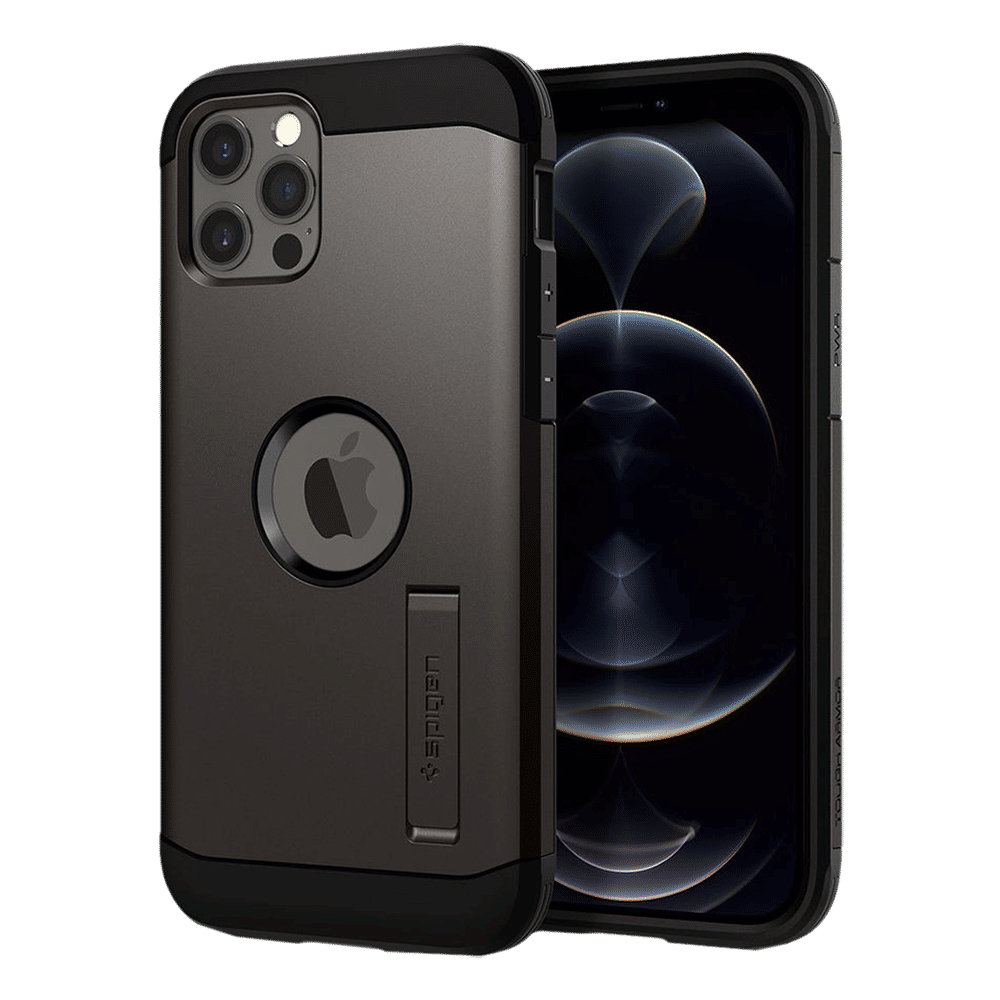 spigen Tough Armor TPU & Polycarbonate Back Case with Stand for Apple iPhone 12, 12 Pro (Wireless Charging Compatible, Gunmetal)_17