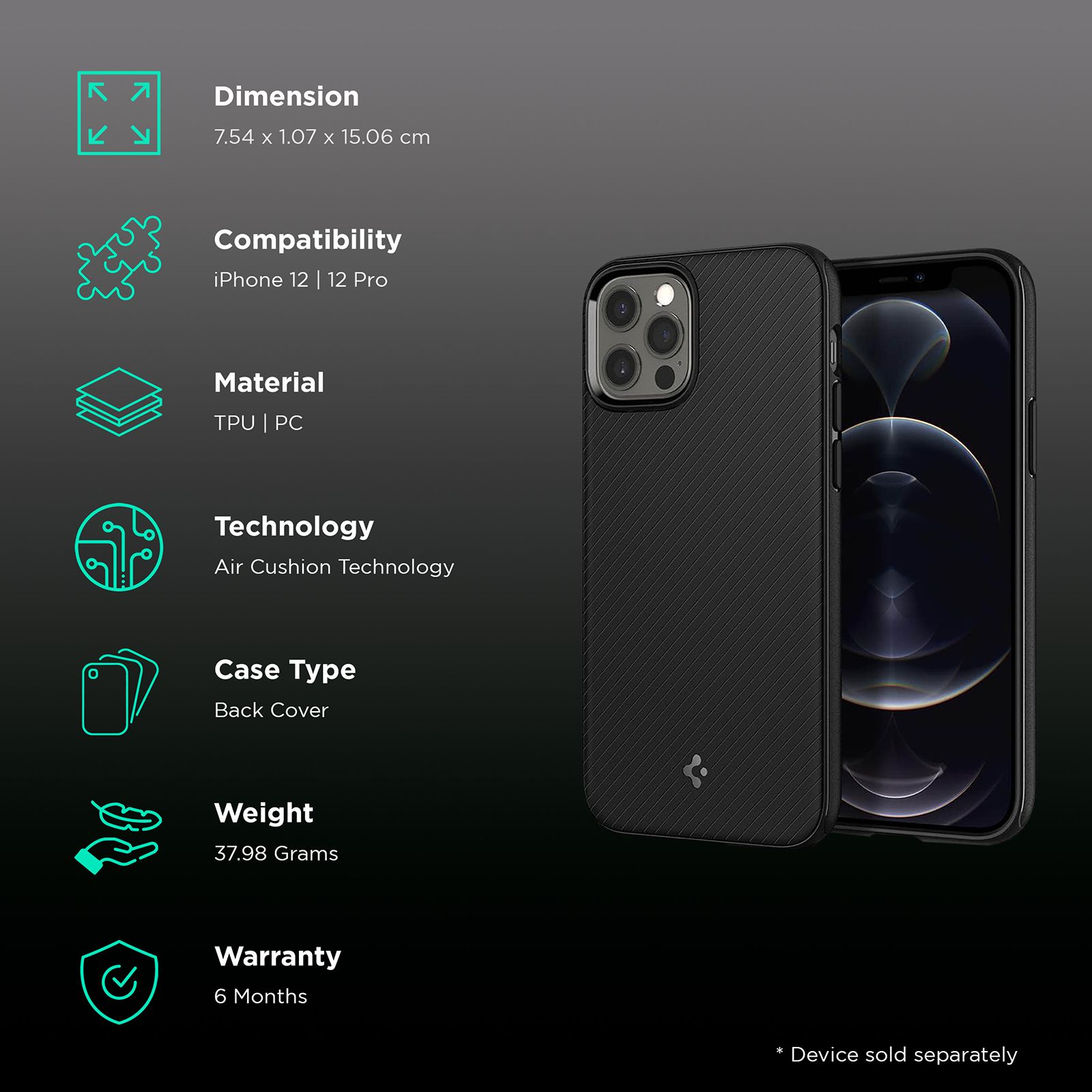 spigen Mag Armor TPU & PC Back Case For iPhone 12/iPhone 12 Pro (Slim & Grip-Friendly, ACS01865, Matte Black) spigen Mag Armor TPU & PC Back Case For iPhone 12/iPhone 12 Pro (Slim & Grip-Friendly, ACS01865, Matte Black)_2